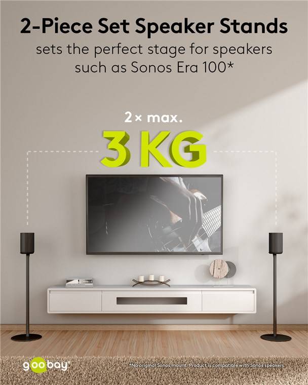 Goobay Lautsprecherständer Modern Era 1 Base, schwarz - 2 Stück, kompatibel mit dem Sonos Era 100, mit dem reduzierten D