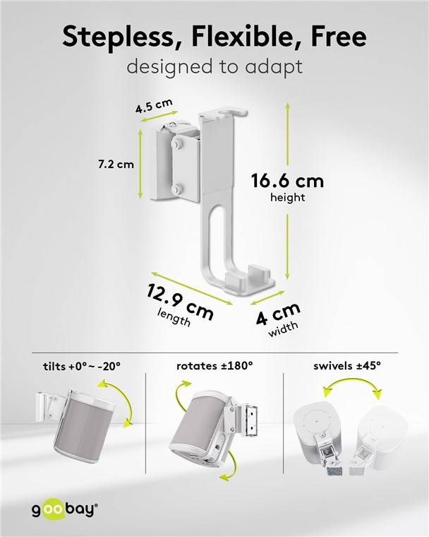 Goobay Lautsprecher-Wandhalterung One Sound Flex, weiß - 2 Stück, kompatibel mit dem Sonos One und Sonos One SL, sichere