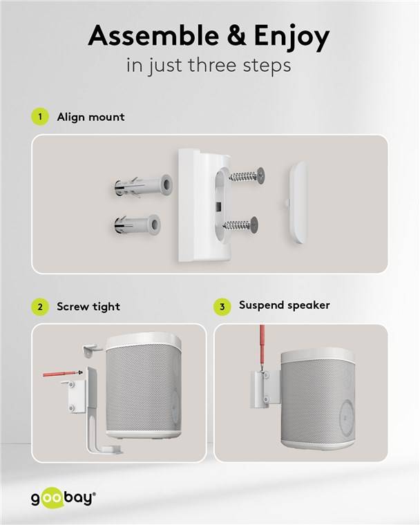 Goobay Lautsprecher-Wandhalterung One Sound Flex, weiß - 2 Stück, kompatibel mit dem Sonos One und Sonos One SL, sichere