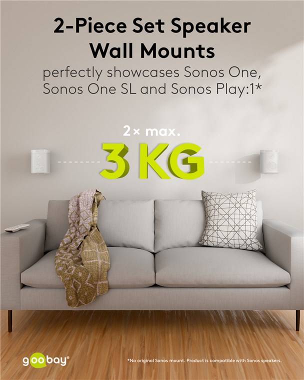 Goobay Lautsprecher-Wandhalterung One Sound Flex, weiß - 2 Stück, kompatibel mit dem Sonos One und Sonos One SL, sichere
