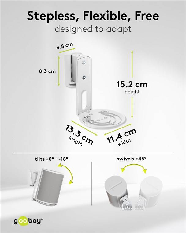 Goobay Lautsprecher-Wandhalterung Modern Era 1 Flex, weiß - 2 Stück, kompatibel mit dem Sonos Era 100, schwenkbare und n