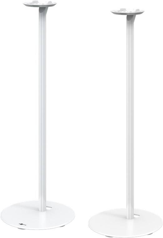 Ein weißer Standventilator mit schlankem zylindrischem Design, mit einer kreisförmigen Basis und einem oberen rechteckigen Abschnitt für die Luftzirkulation.