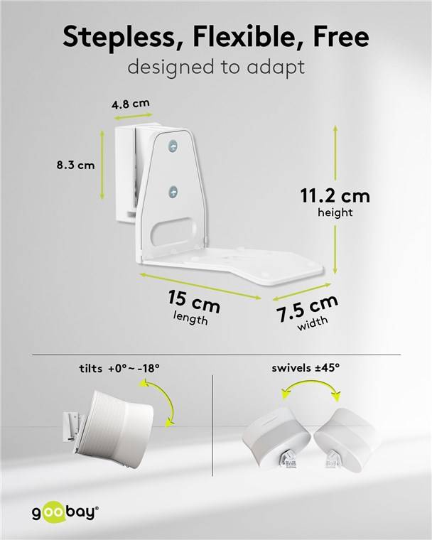Goobay Lautsprecher-Wandhalterung Modern Era 3 Flex, weiß - 2 Stück, kompatibel mit dem Sonos Era 300, sichere und dezen