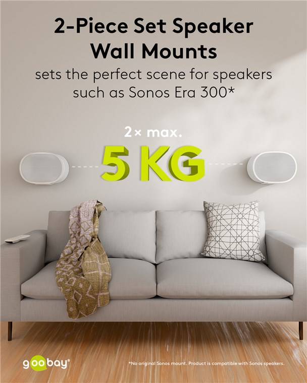 Goobay Lautsprecher-Wandhalterung Modern Era 3 Flex, weiß - 2 Stück, kompatibel mit dem Sonos Era 300, sichere und dezen