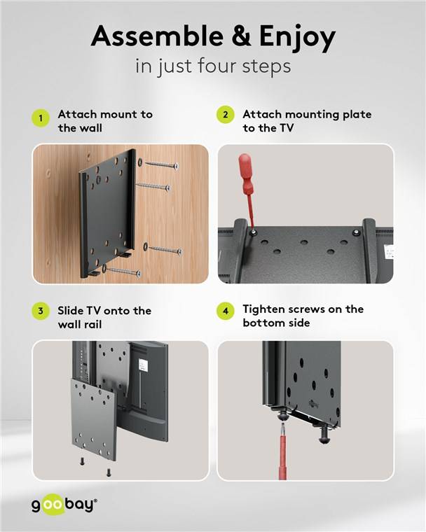 Goobay TV-Wandhalterung Caravan FIXED (M), schwarz - Halterung für Fernseher von 23 bis 42 Zoll (58 – 107 cm), max. 30 k