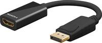 Ein schwarzes HDMI-Kabel mit einem vergoldeten Anschluss, schräg aufgenommen, um sowohl den Stecker als auch einen Teil des Kabels zu zeigen.