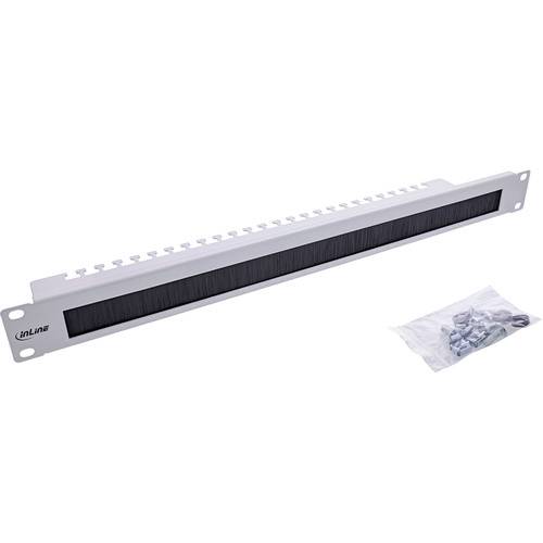 Ein Metall-Kabelmanagement-Panel mit Bürsteneinlass und Befestigungsmaterial, entwickelt zum Organisieren von Ethernet-Kabeln in Serverracks.