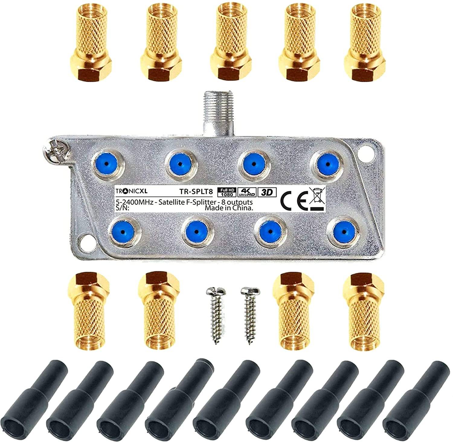 Sat Splitter SAT-Verteiler Verbindung Signalverteiler 8-Fach Digital Antennenverteiler + F-Stecker + Wetterschutz