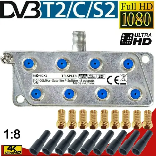 Sat Splitter SAT-Verteiler Verbindung Signalverteiler 8-Fach Digital Antennenverteiler + F-Stecker + Wetterschutz Sat Splitter SAT-Verteiler Verbindung Signalverteiler 8-Fach Digital Antennenverteiler + F-Stecker + Wetterschutz