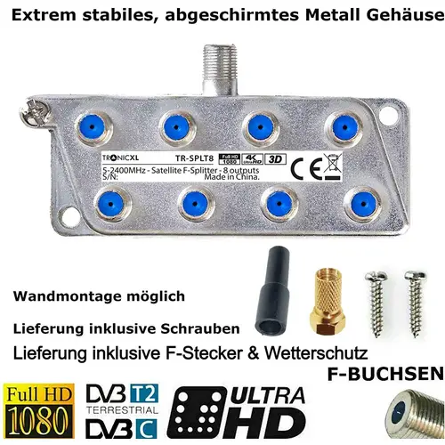 Sat Splitter SAT-Verteiler Verbindung Signalverteiler 8-Fach Digital Antennenverteiler + F-Stecker + Wetterschutz Sat Splitter SAT-Verteiler Verbindung Signalverteiler 8-Fach Digital Antennenverteiler + F-Stecker + Wetterschutz
