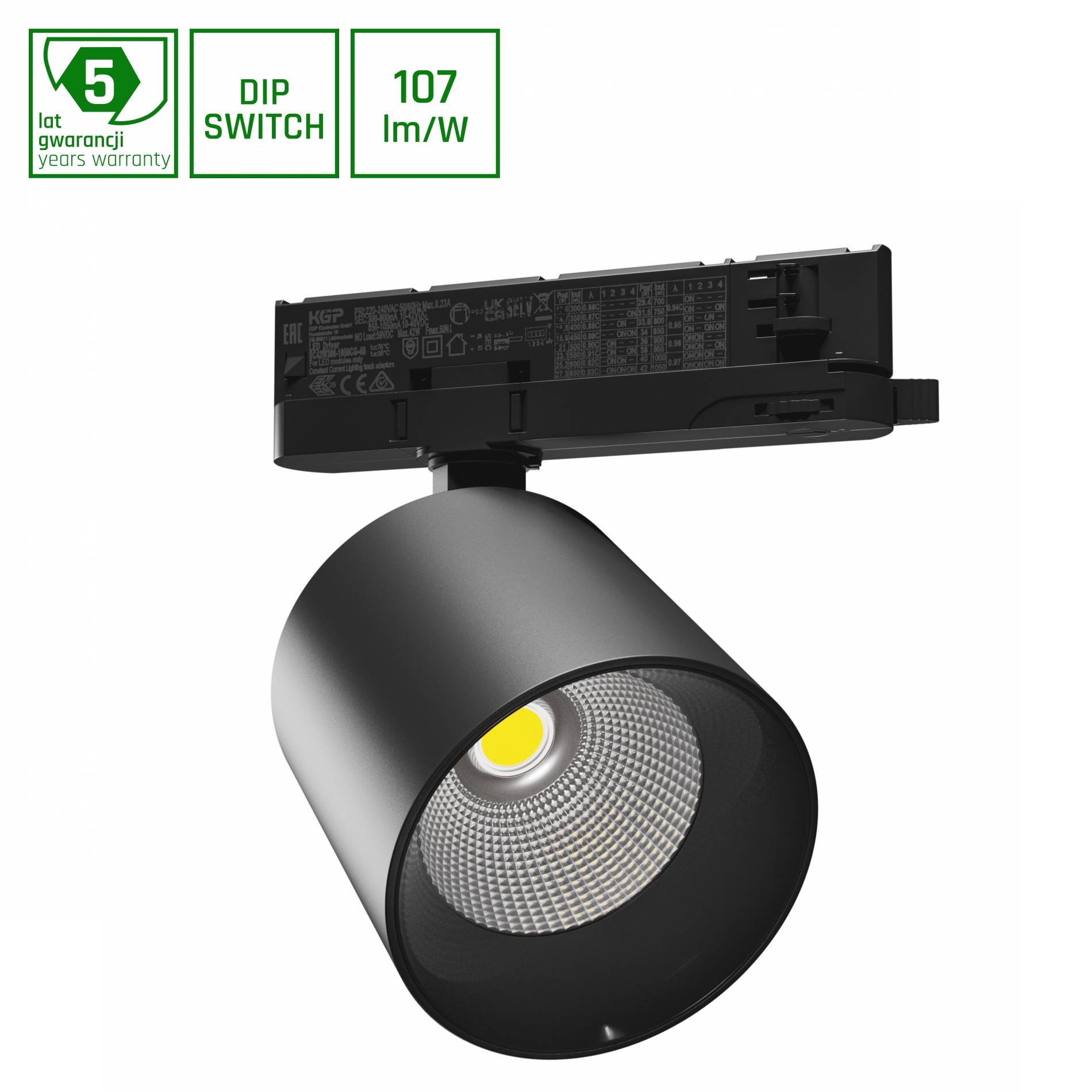Spectrum LED 3-Phasen Stromschienenstrahler ARTEMIDA MAXI 12-42W 1300-3800lm schwarz 36°/60° Warmweiß 3000K