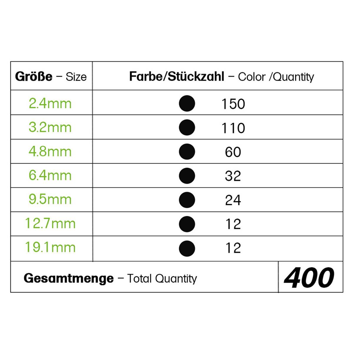 Schrumpfschlauch Sortiment Schwarz 3:1 Ratio mit Kleber Doppelwandig 400 Stück 45mm Länge Verschiedene Durchmesser