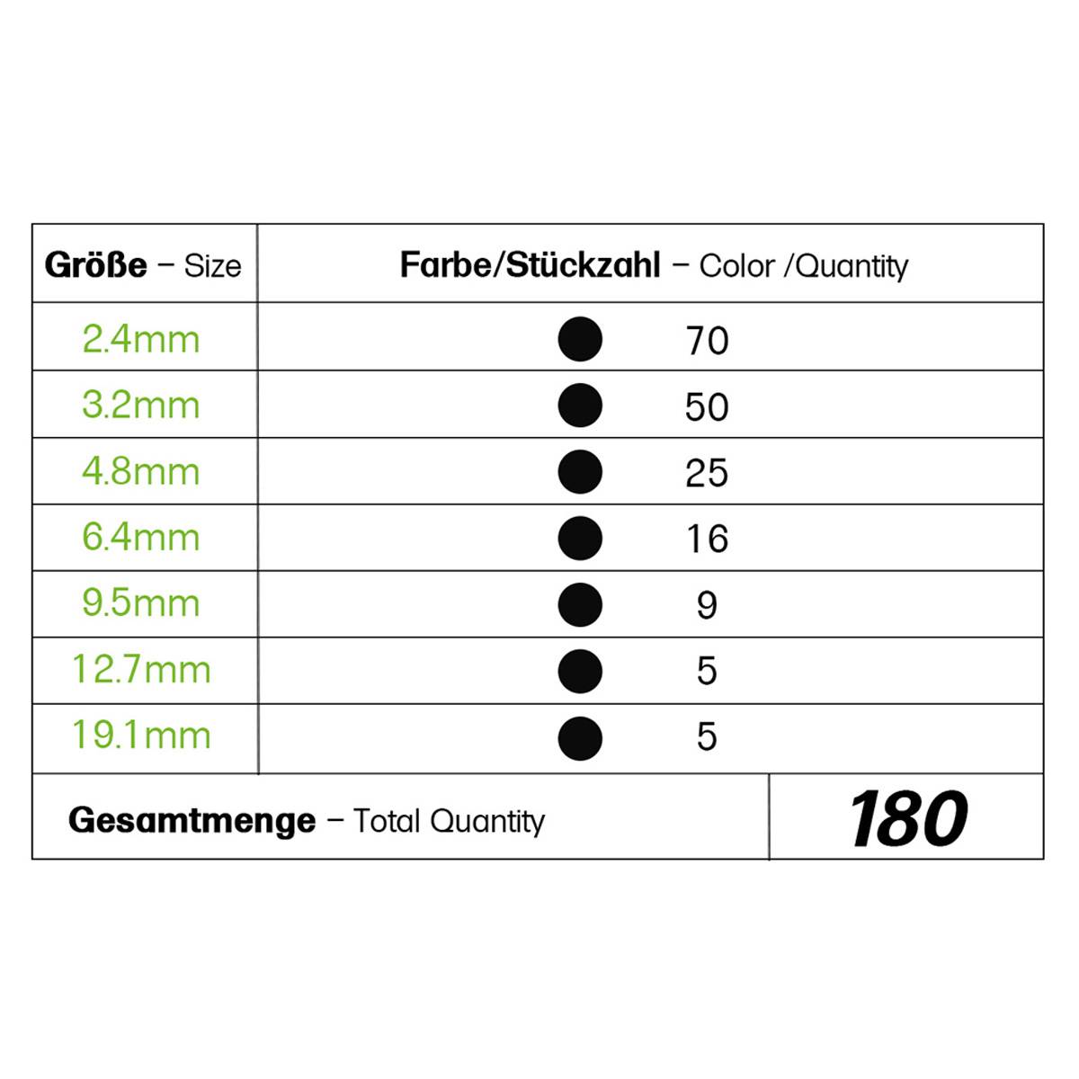 Schrumpfschlauch Sortiment Schwarz 3:1 Ratio mit Kleber Doppelwandig 180 Stück 88mm Länge Verschiedene Durchmesser