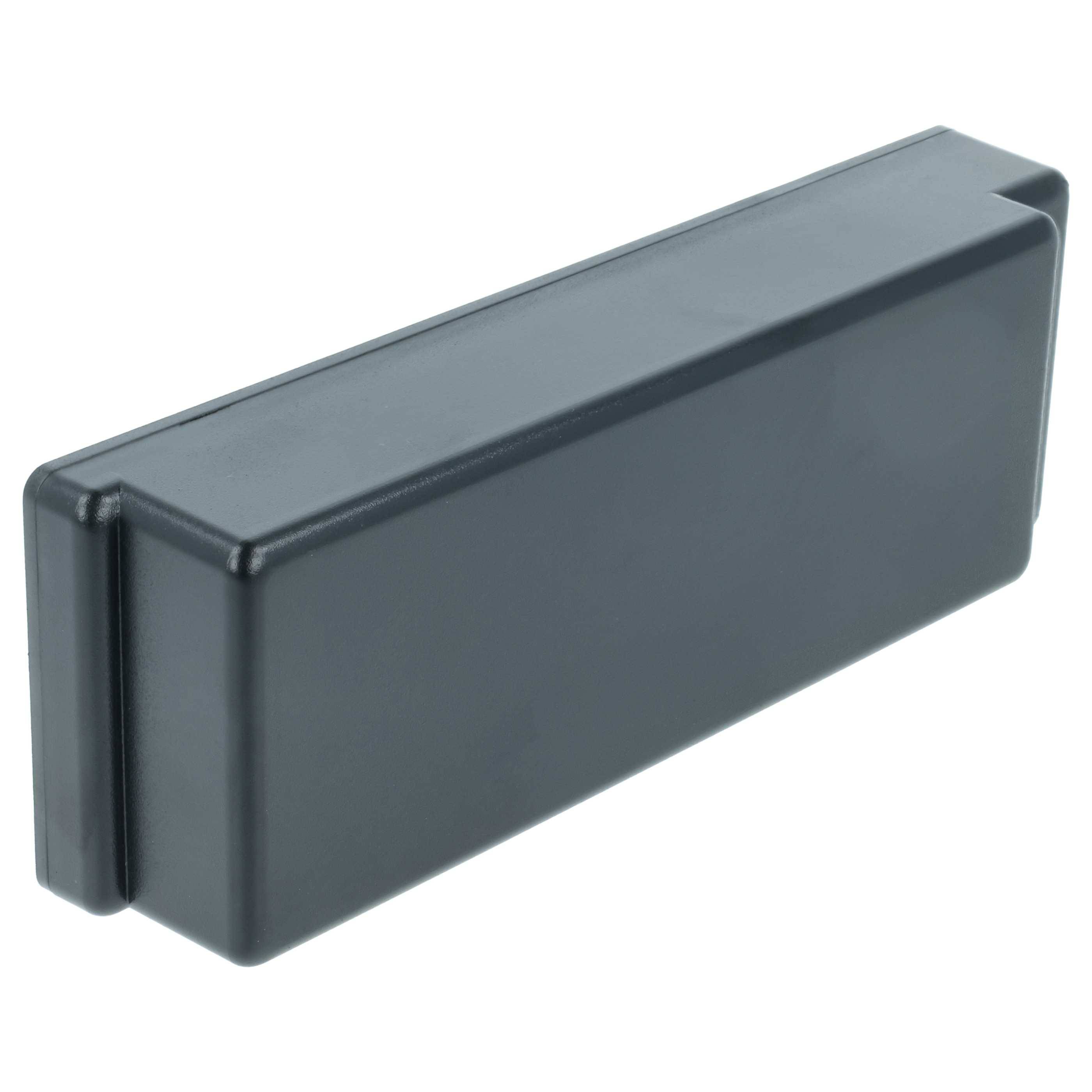 Ein rechteckiges schwarzes Kunststoffgehäuse, möglicherweise ein geschlossenes Elektronik- oder Batterieabteil, mit schlichtem Design und ohne sichtbare Öffnungen.