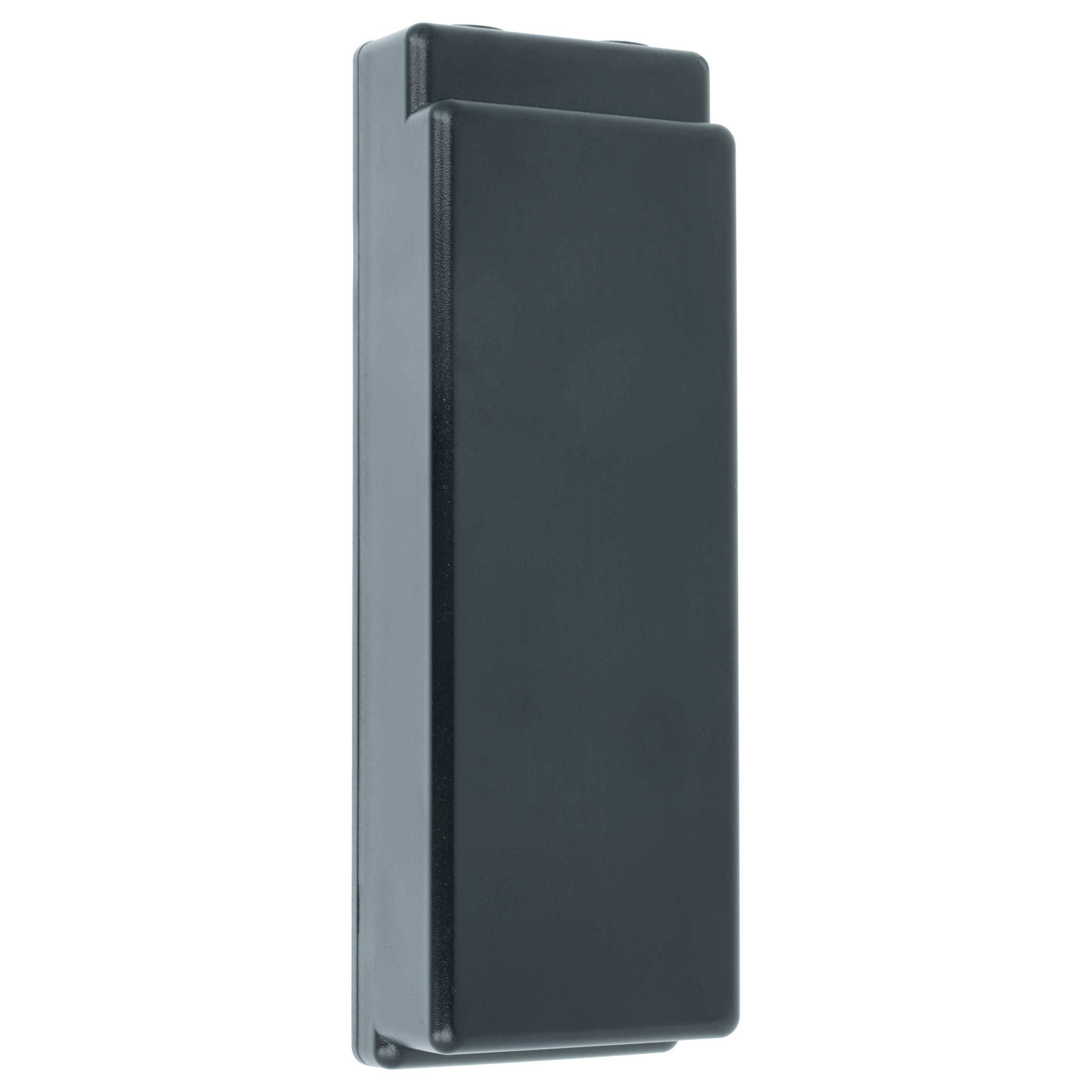 Eine rechteckige, schlanke schwarze Schachtel mit einer glatten Oberfläche, möglicherweise ein kleines elektronisches Gerät oder Zubehör.