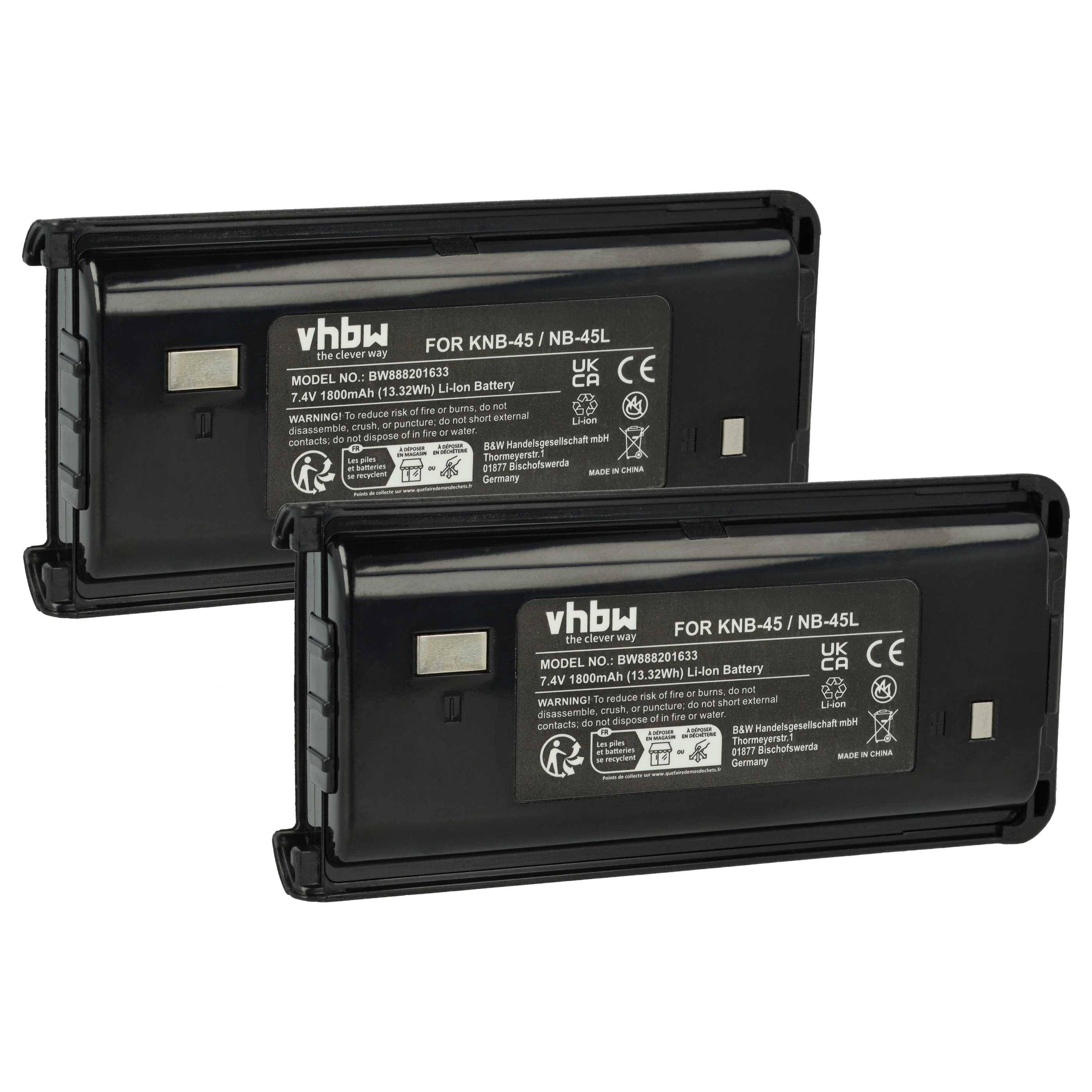 Zwei schwarze Lithium-Ionen-Batterien mit der Bezeichnung „FOR KNB-45 / NB-45L
