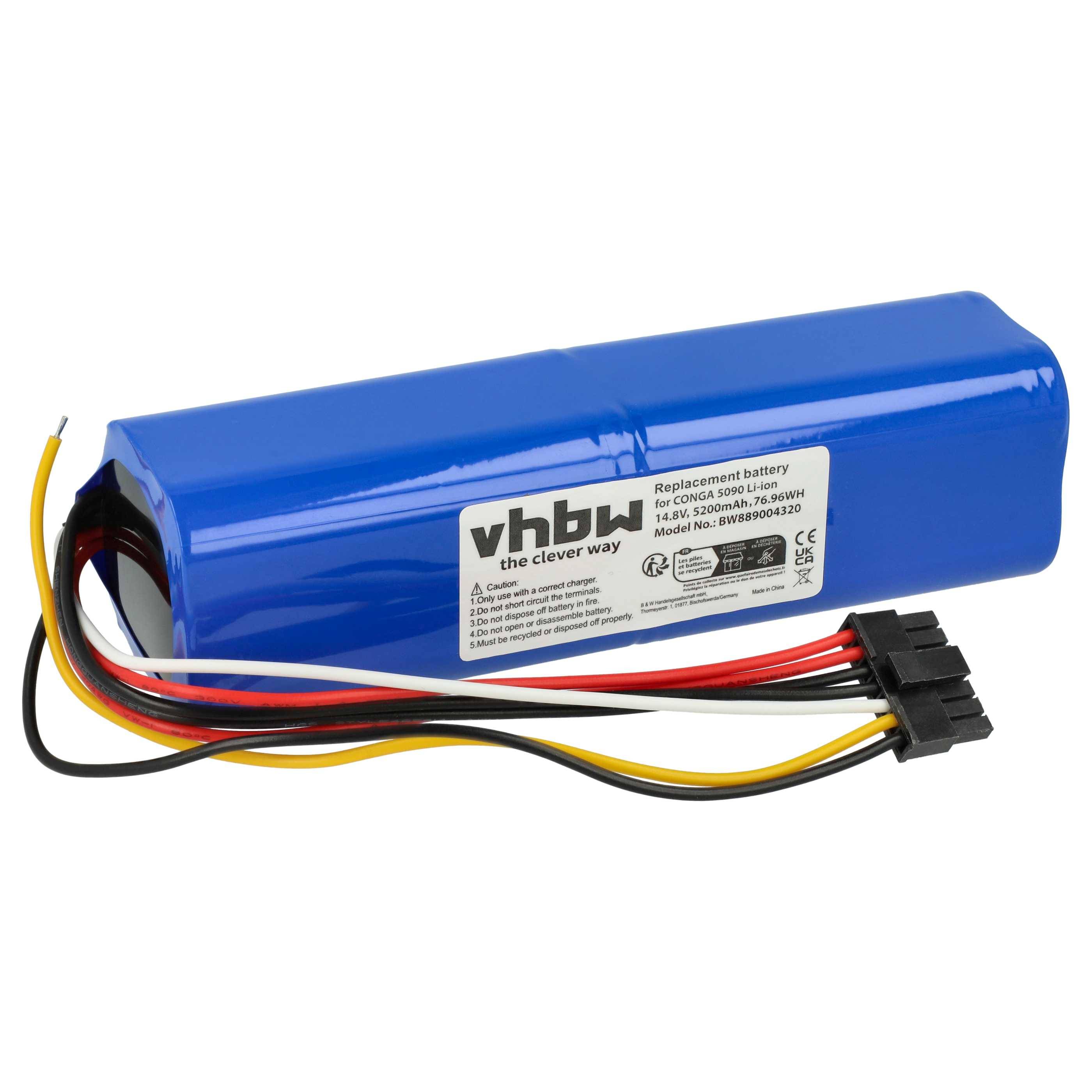 vhbw Akku kompatibel mit Cecotec Conga 6090, 7090, 5090, 5490 Saugroboter (5200 mAh, 14,8 V, Li-Ion)