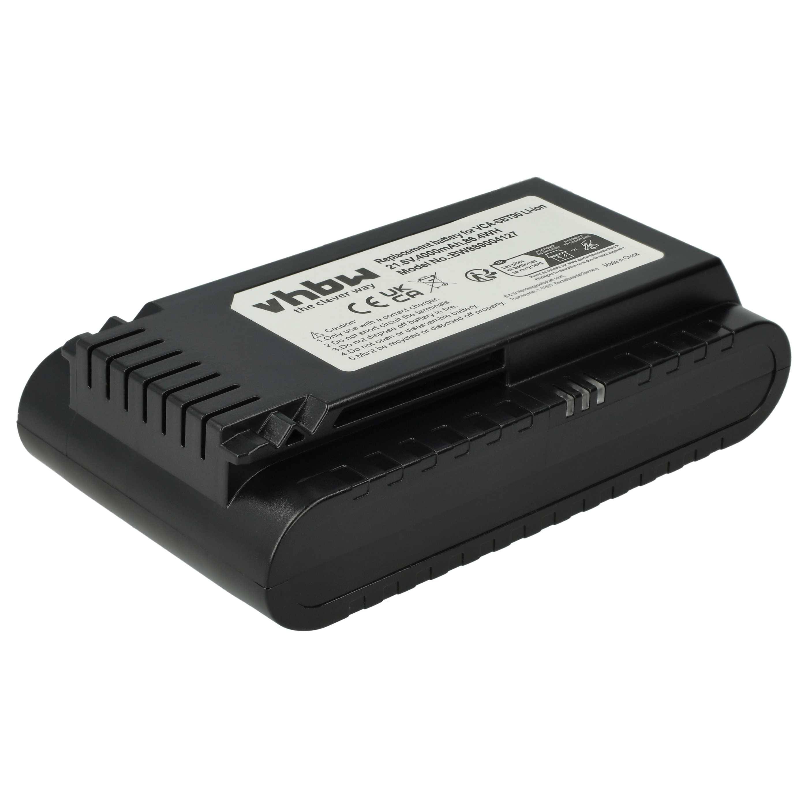 vhbw Akku kompatibel mit Samsung VS20R9049S3/EU, VS20R90G6R3/EG, VS20T7532T1/EU, VS20T7534T1/SH Staubsauger Schwarz (4000 mAh, 21,6 V, Li-Ion)