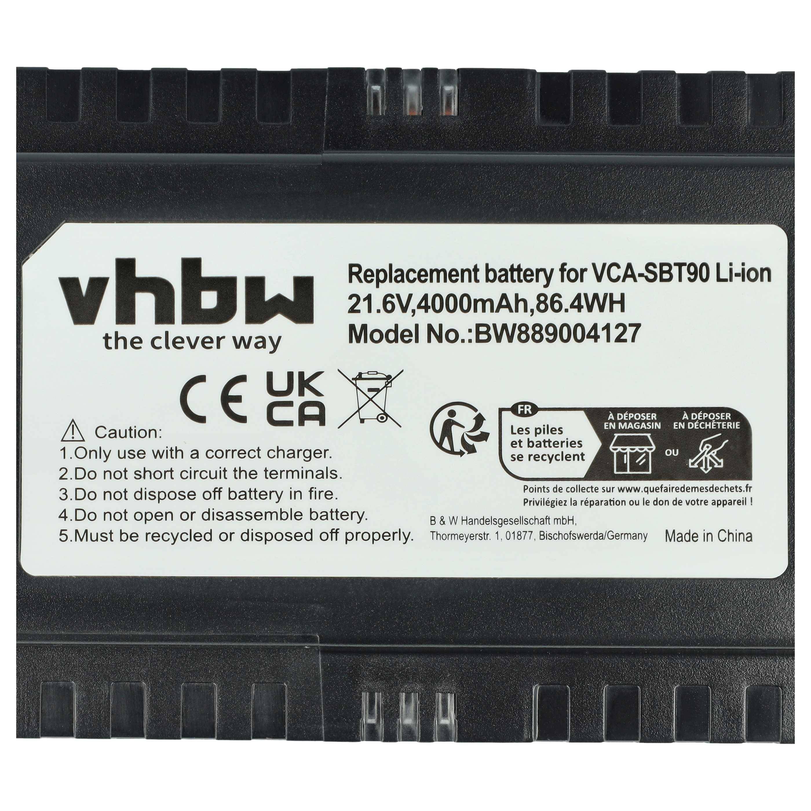 vhbw Akku kompatibel mit Samsung Jet VS15T7036R5, VS70, VS15T70D1R1/EG Staubsauger Schwarz (4000 mAh, 21,6 V, Li-Ion)