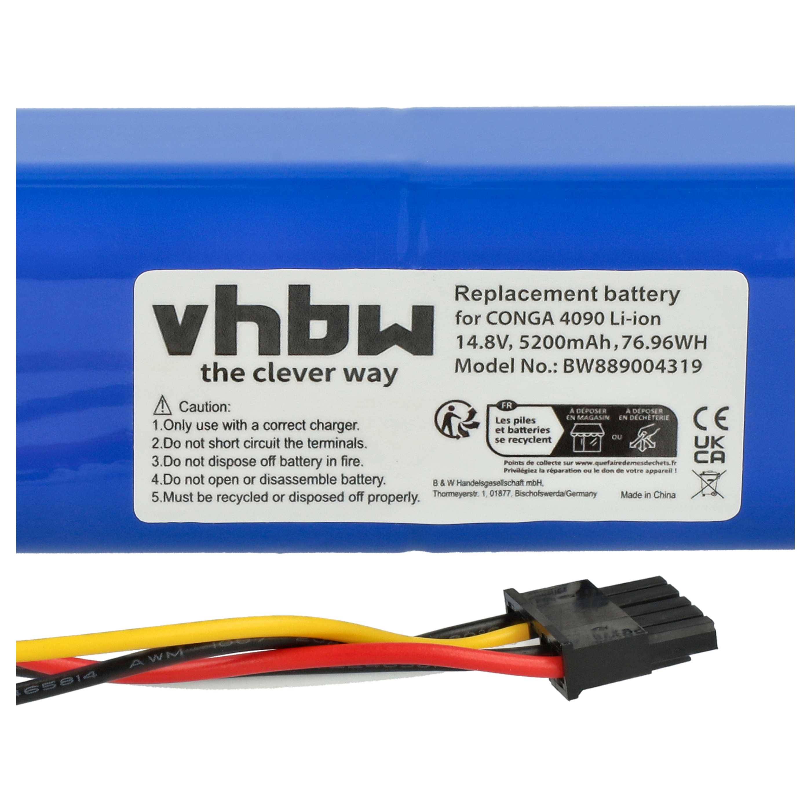 vhbw Akku kompatibel mit Cecotec Conga 4690, 4490, 4590, 4090, 6090, 7090, 5090, 5490 Saugroboter (5200 mAh, 14,8 V, Li-Ion)