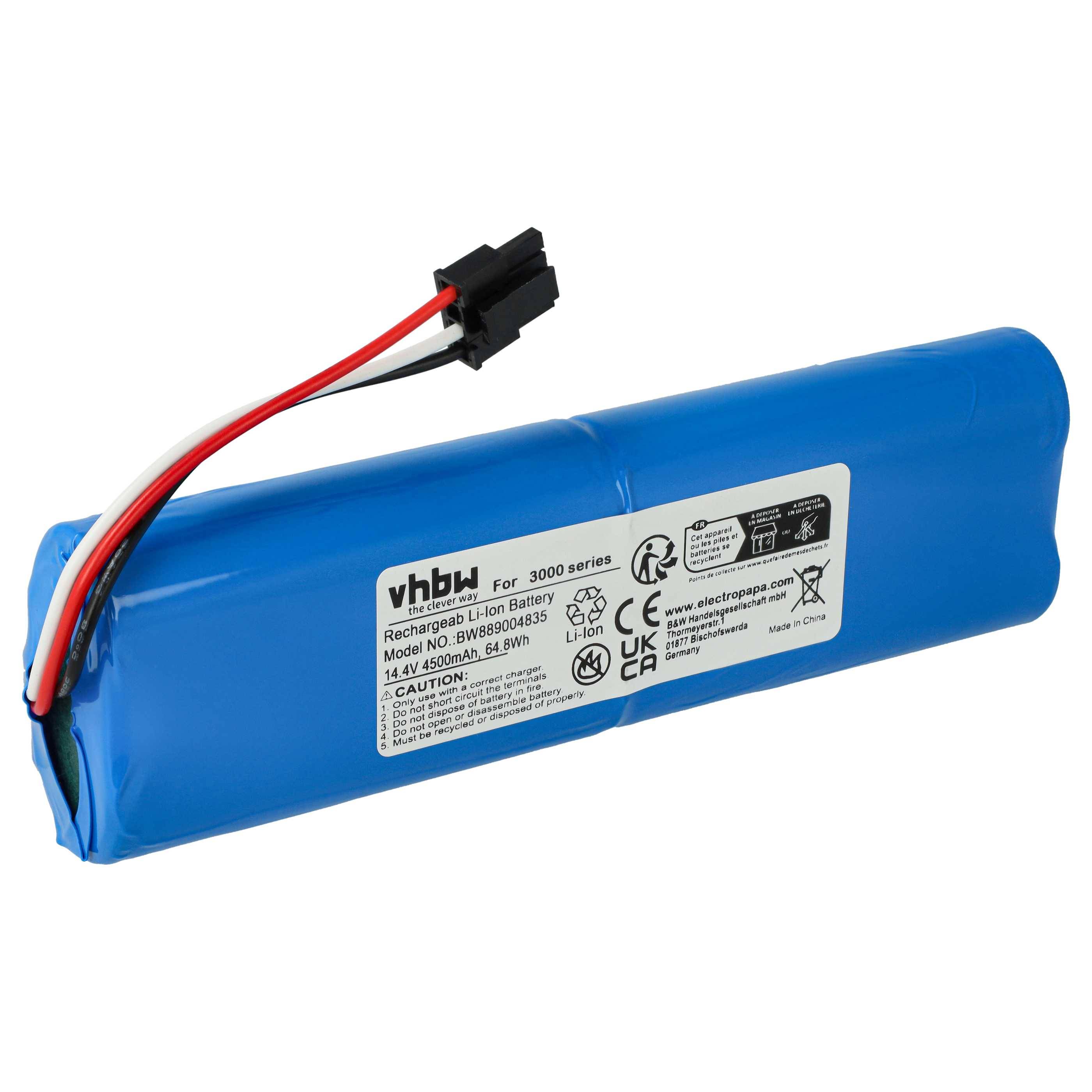 vhbw Akku kompatibel mit Philips HOMERUN 3000, XU3110/01, XU3110/02 Saugroboter (4500 mAh, 14,4 V, Li-Ion)