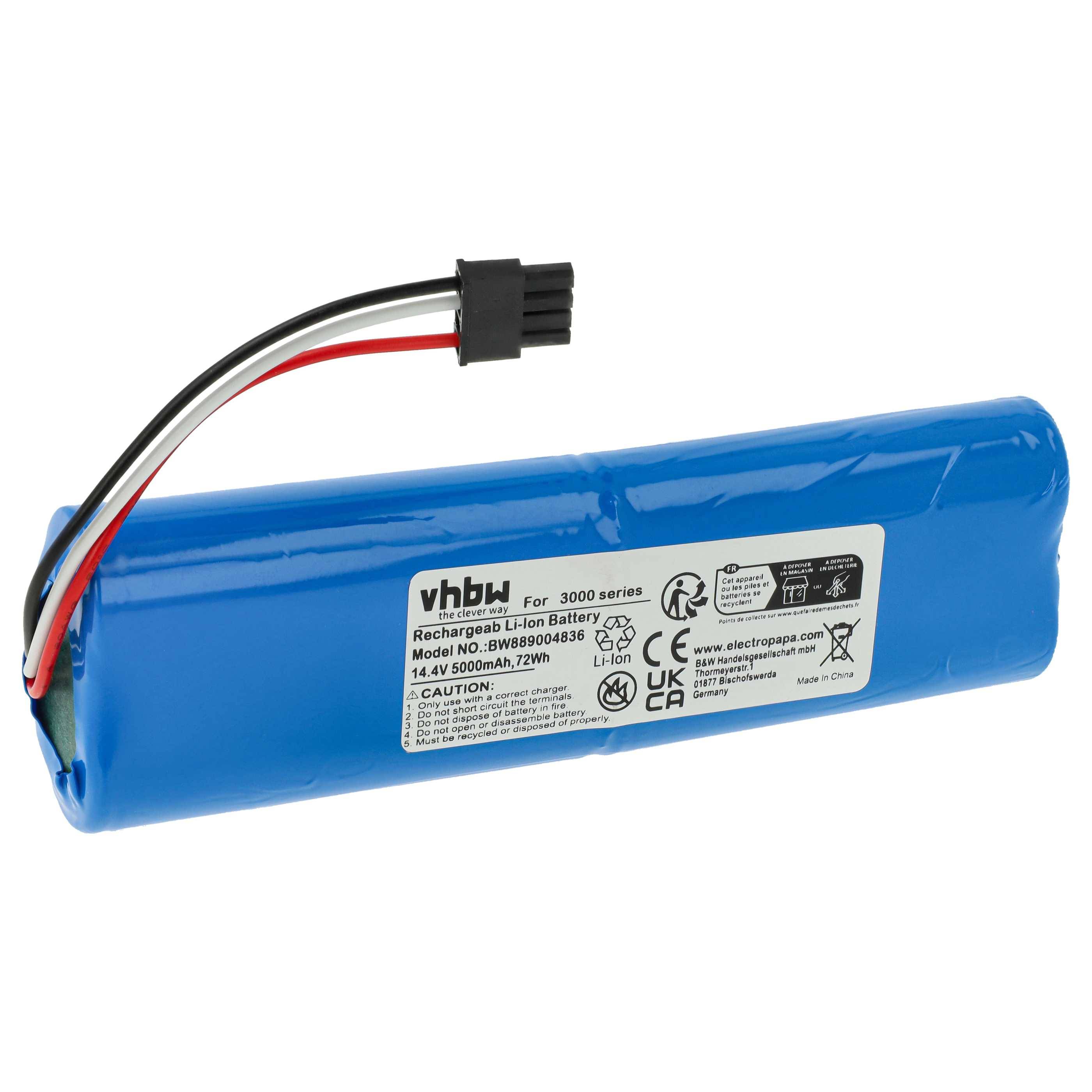 vhbw Akku kompatibel mit Philips HOMERUN 3000, XU3110/01, XU3110/02 Saugroboter (5000 mAh, 14,4 V, Li-Ion)