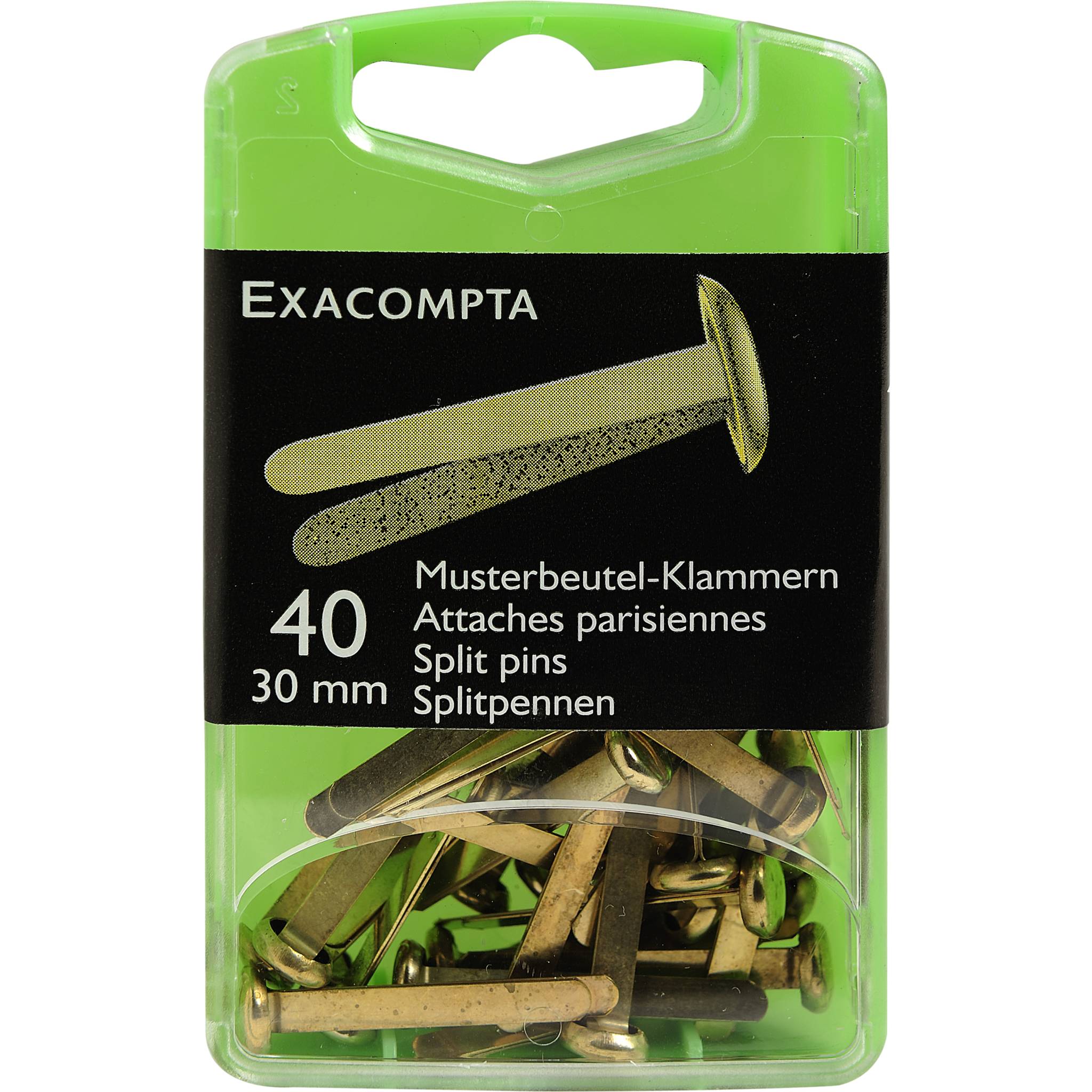 Exacompta 5x Box mit 40 Stück Musterbeutelklammern, 30mm - Gold - 14748E