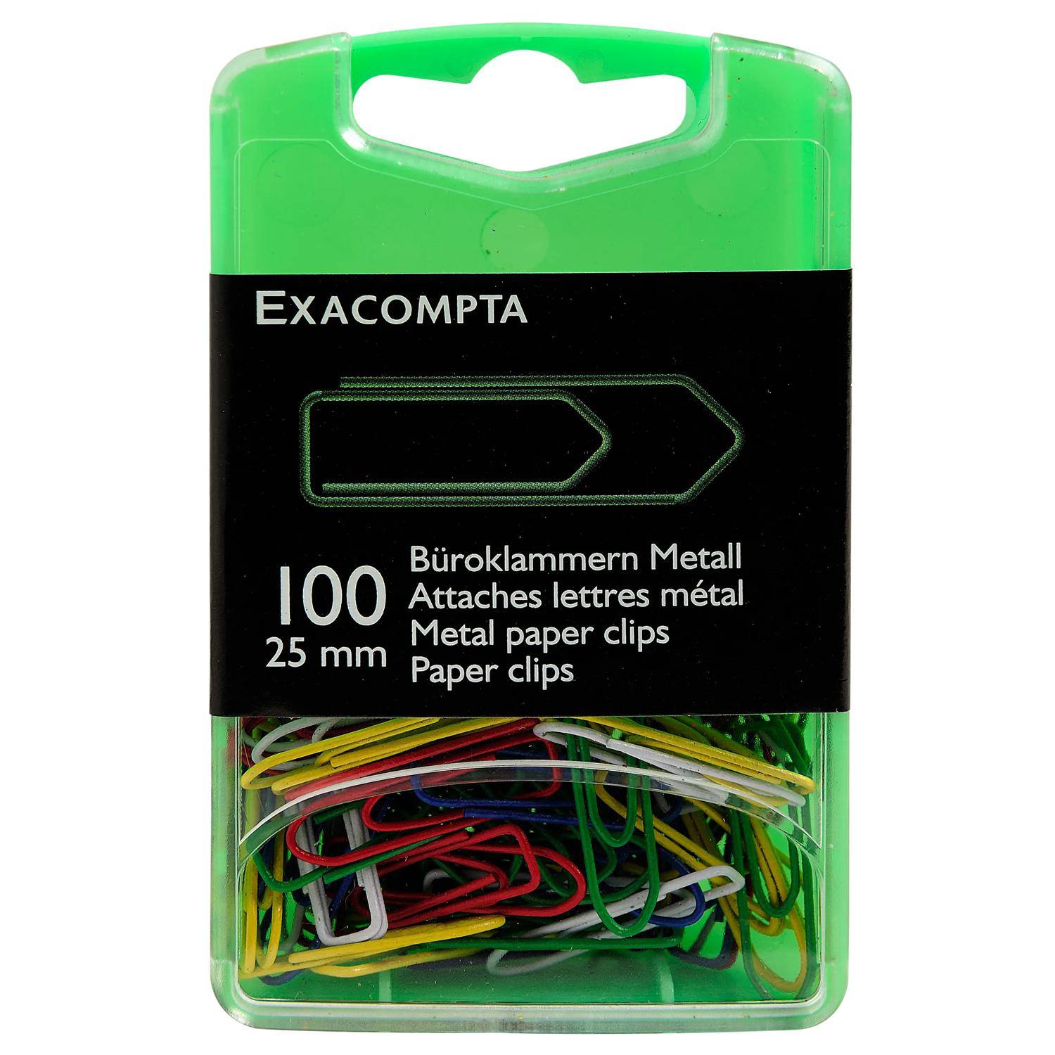 Exacompta 5x Box mit 100 Stück farbig sortierten Büroklammern, 25mm - 14744E