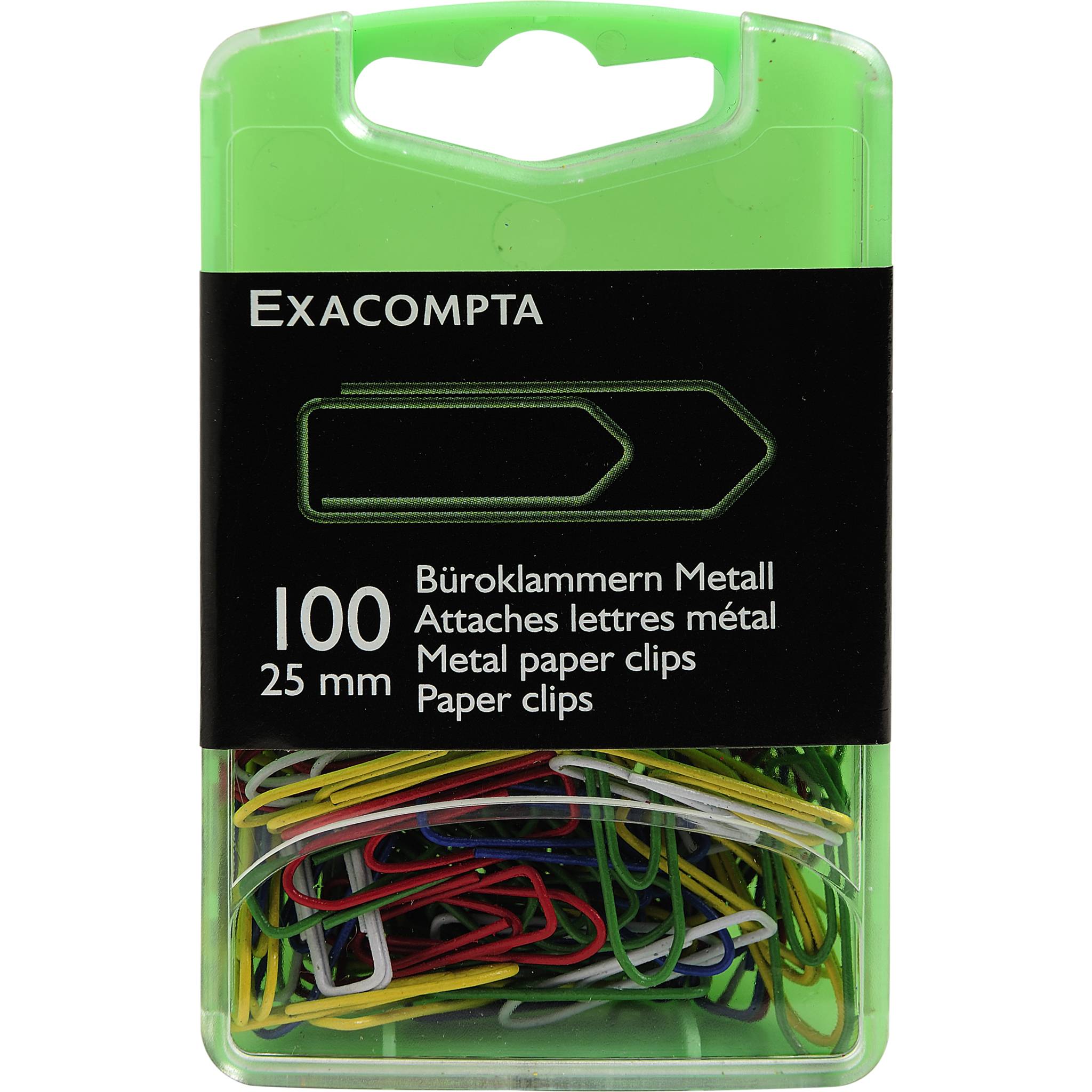 Exacompta 5x Box mit 100 Stück farbig sortierten Büroklammern, 25mm - 14744E