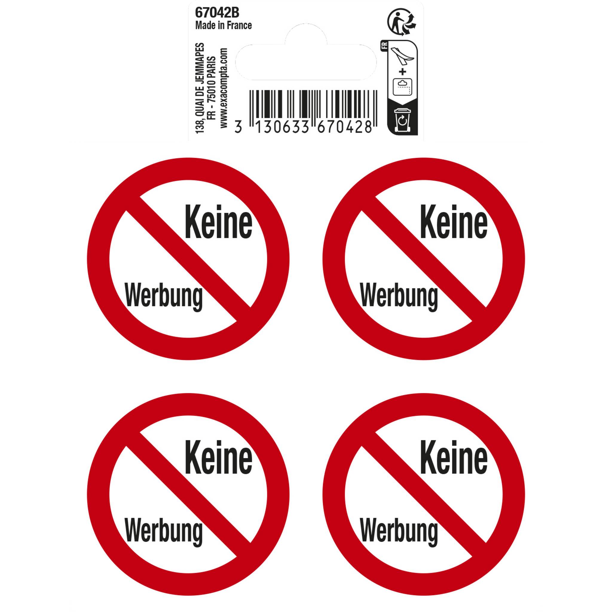 Exacompta Hinweisschild selbstklebend, Keine Werbung, 10x10 cm, PVC - - 67042B