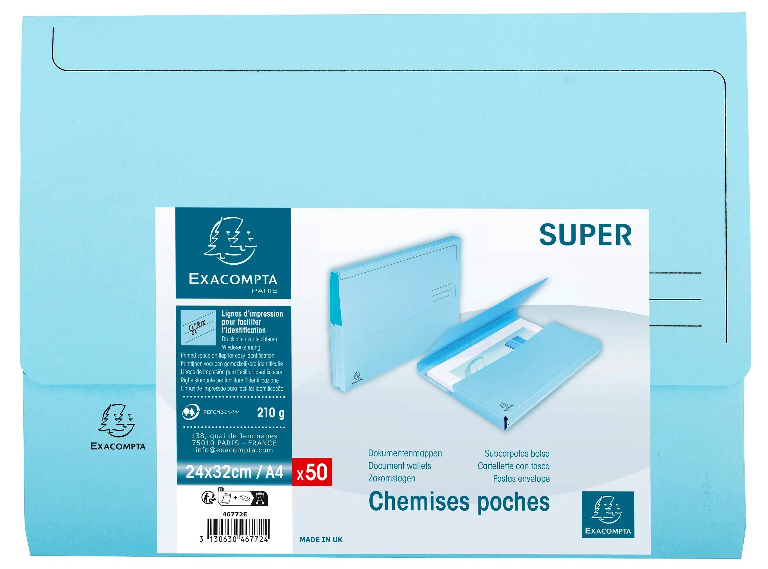 Exacompta 3x 50er Packung Dokumentmappen SUPER 210, A4 - Hellblau - 46772E