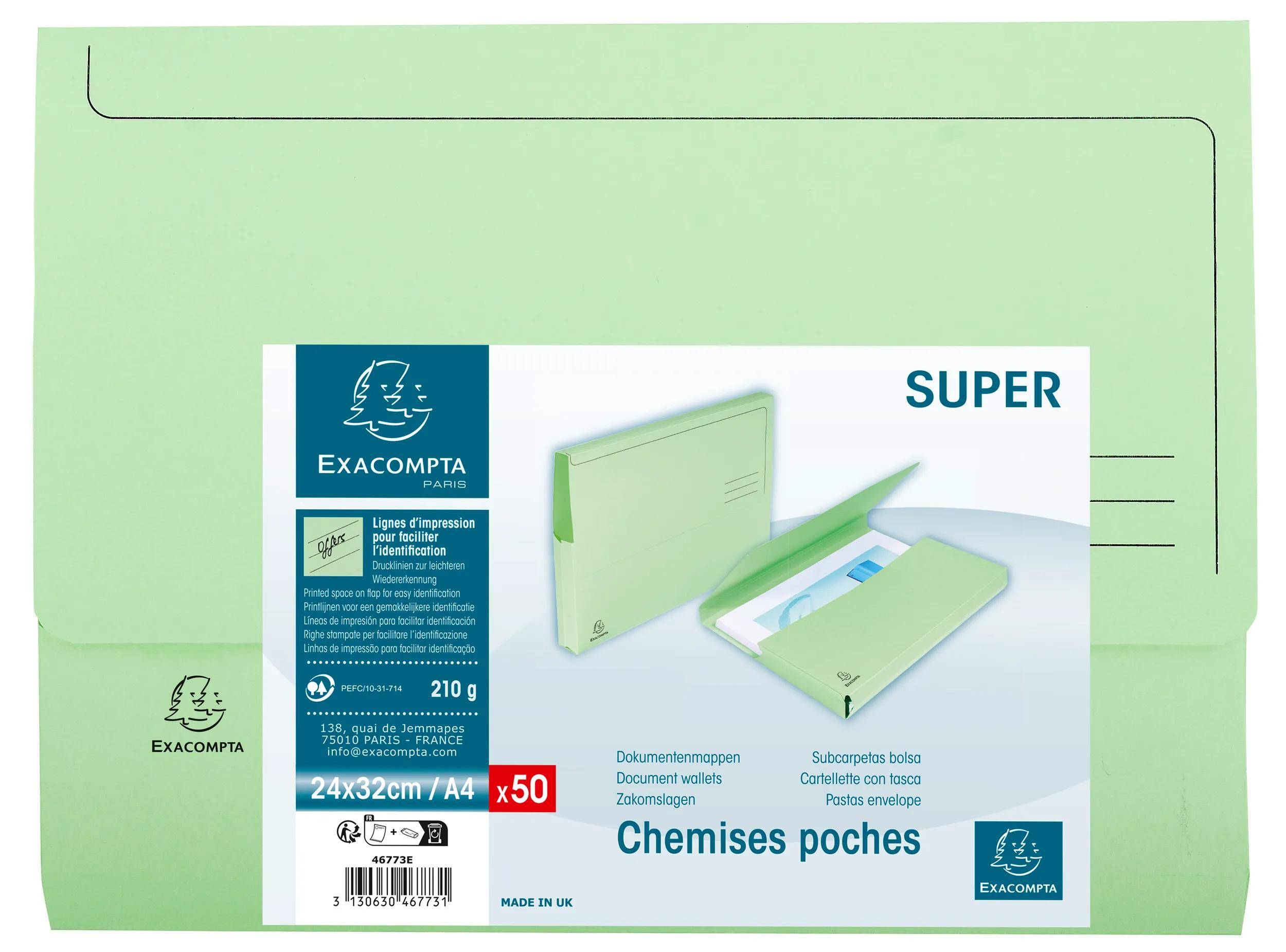 Exacompta 3x 50er Packung Dokumentmappen SUPER 210, A4 - Hellgrün - 46773E