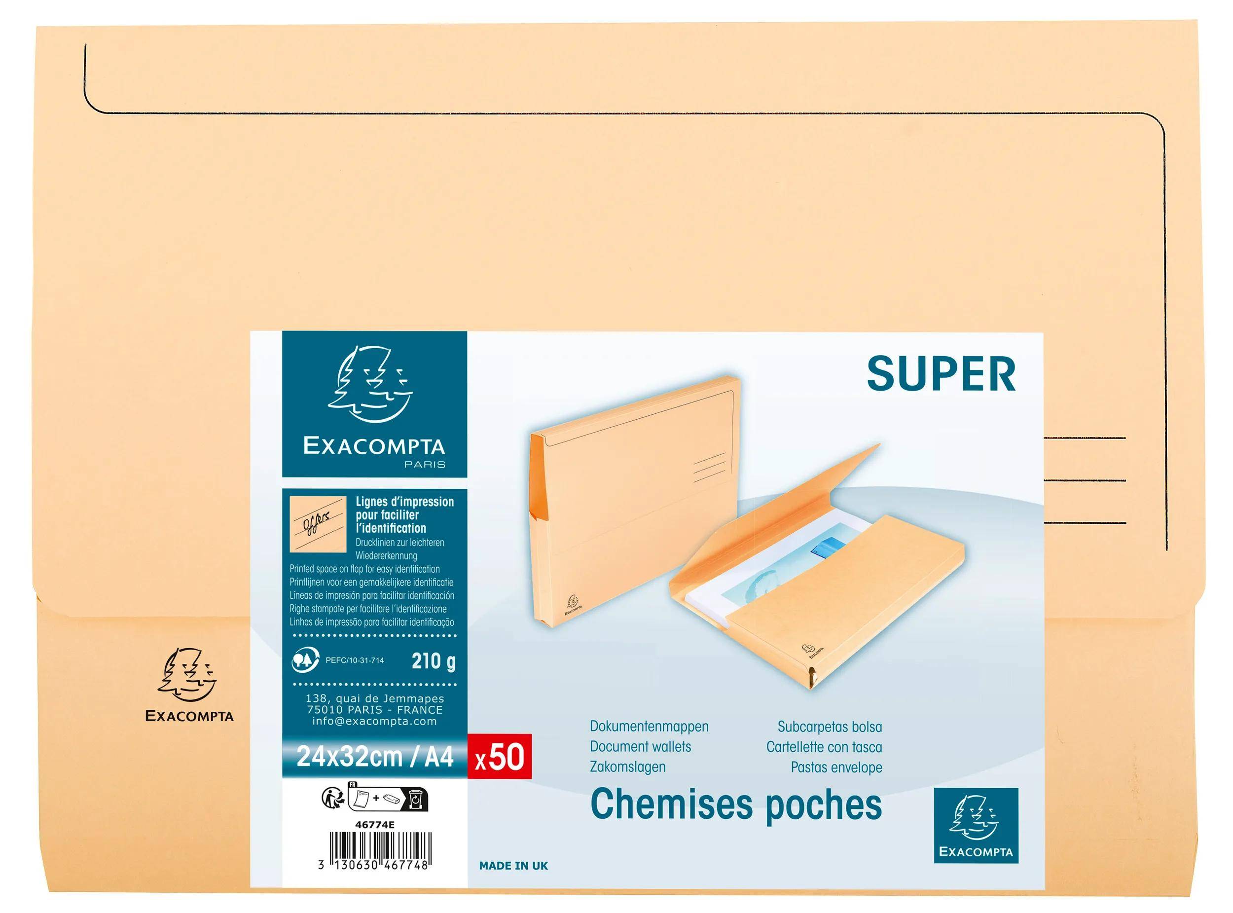 Exacompta 3x 50er Packung Dokumentmappen SUPER 210, A4 - Sand - 46774E