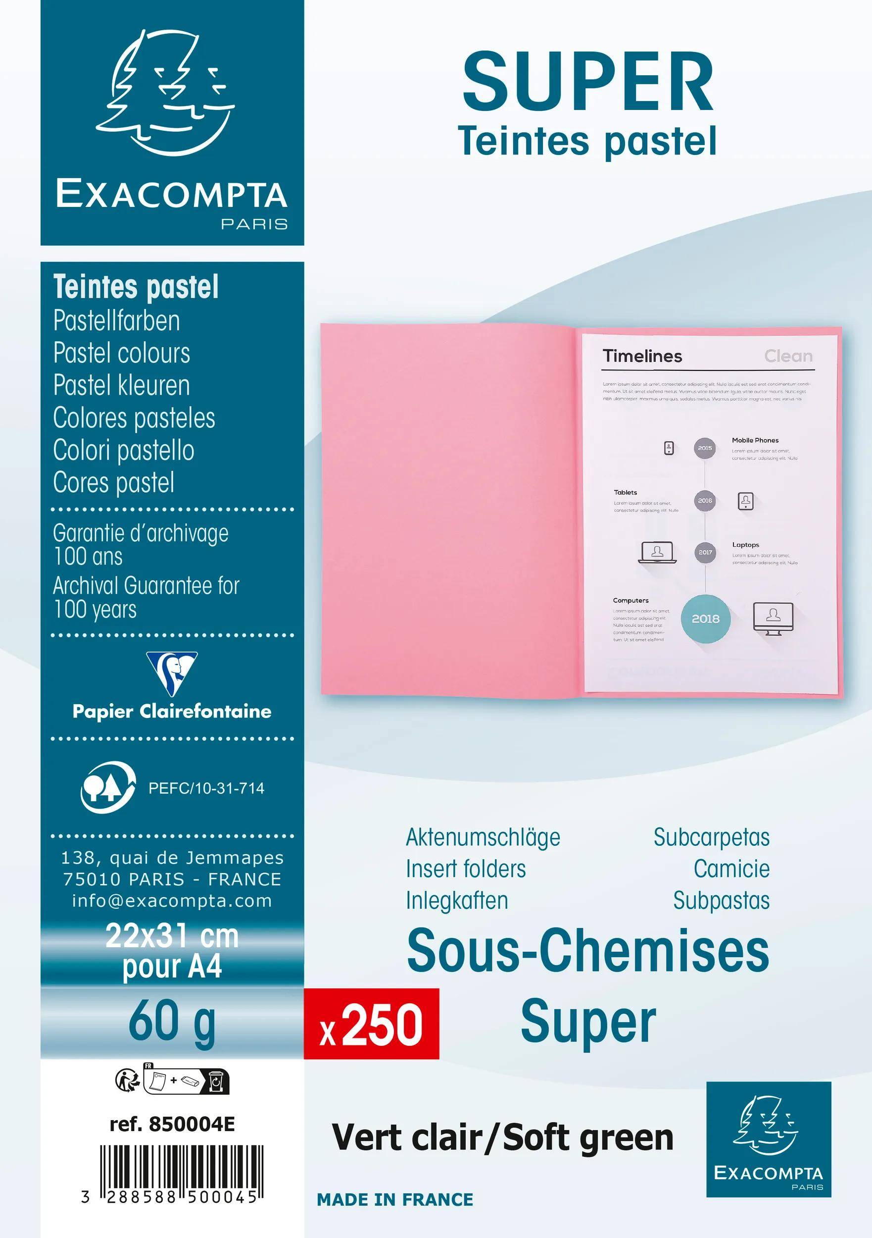 Exacompta 5x 250er Packung SUPER 60 Sortiert - Hellgrün - 850004E