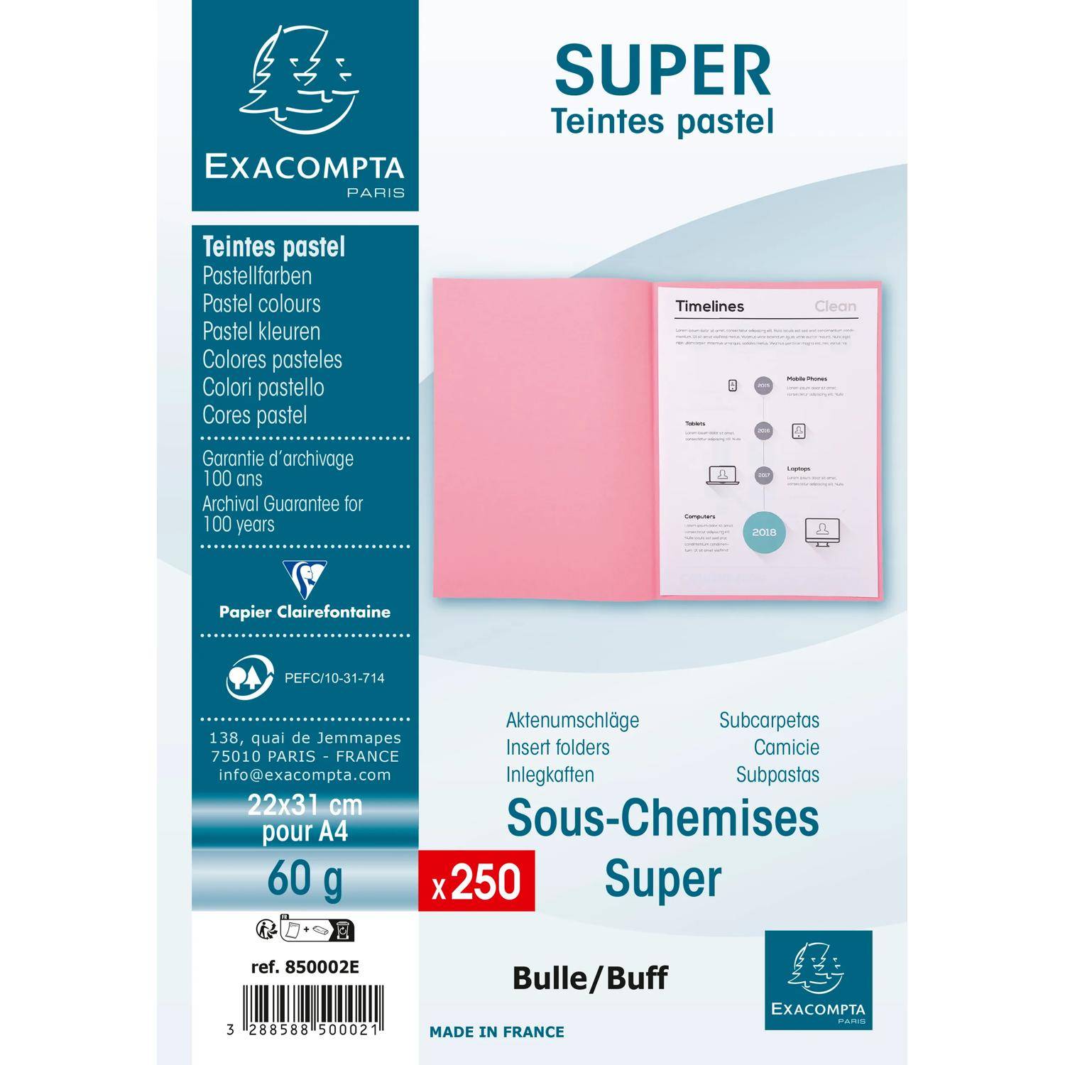 Exacompta 5x 250er Packung SUPER 60 Sortiert - Sand - 850002E