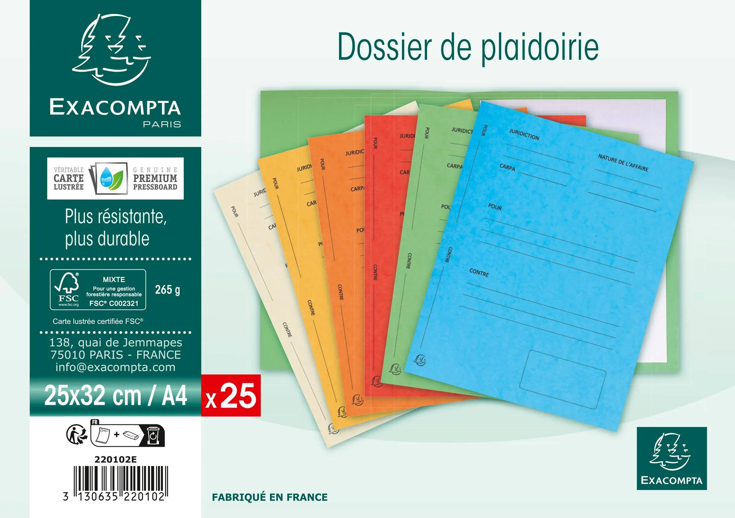 Exacompta 5x 25er Packung Mappe Pour/contre 25x32cm - Türkis - 220102E