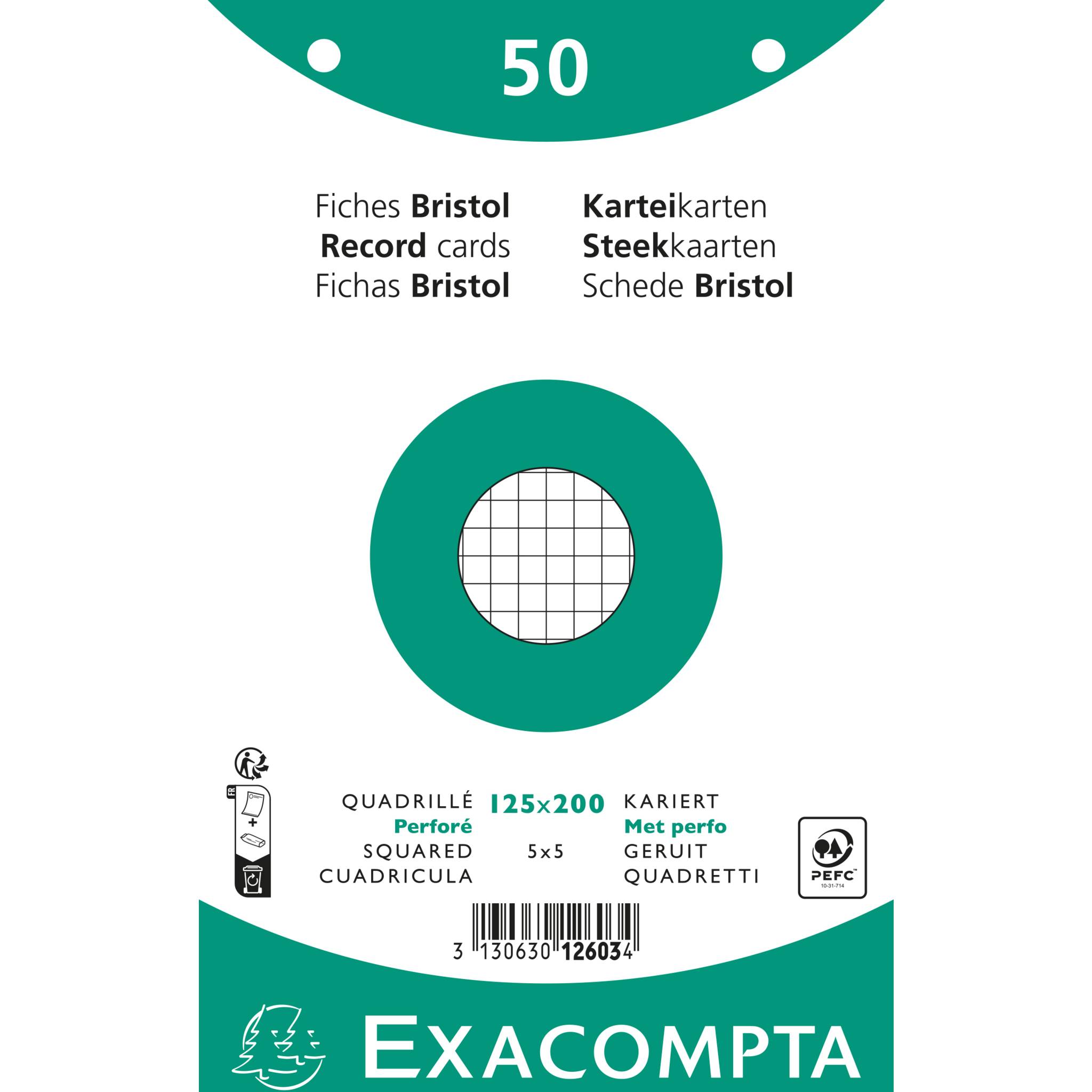 Exacompta 24x Karteikarten 125x200 kariert perforiert 50St - Weiß - 12603E