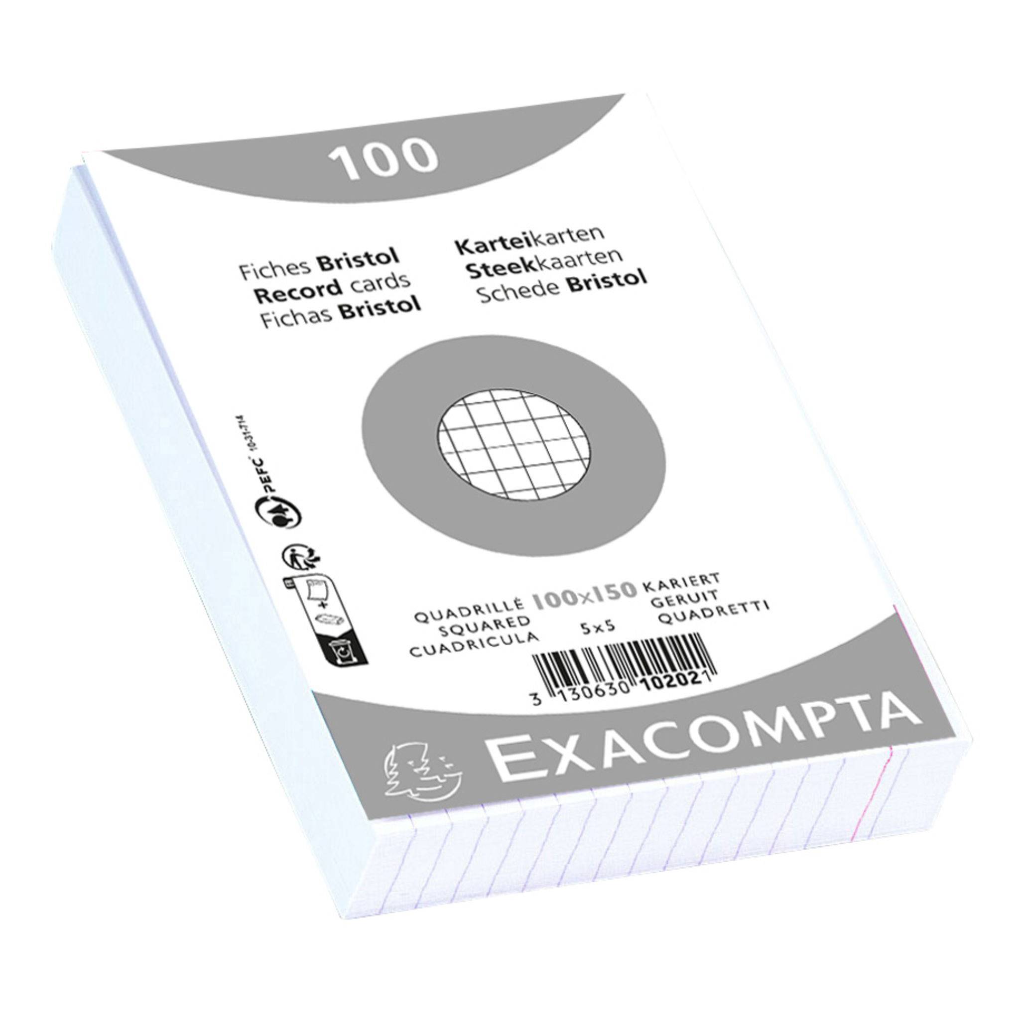 Exacompta 20x Karteikarten 100x150 kariert 100St - Weiß - 10202E