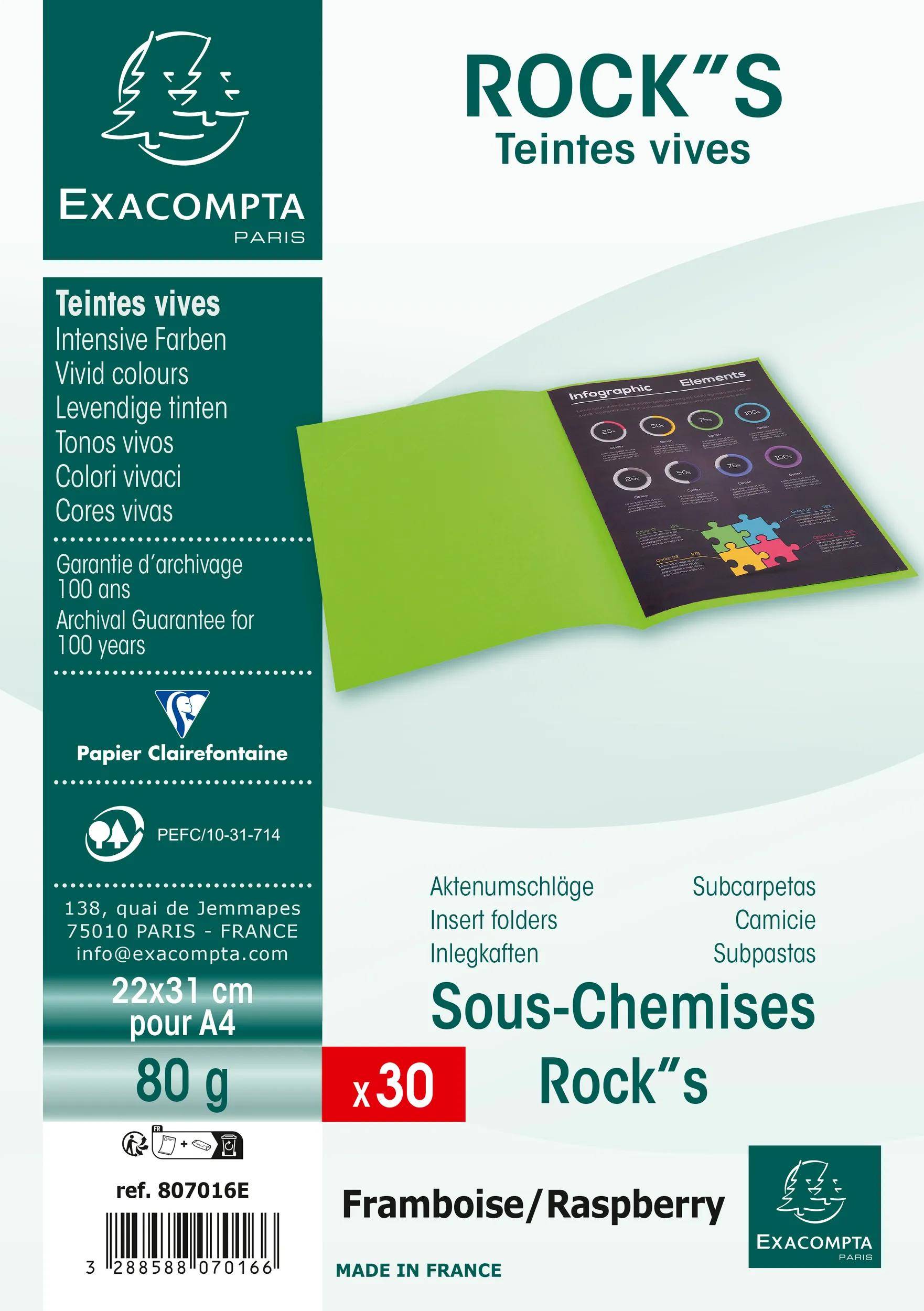Exacompta 10x 30er Packung ROCKS 80 22x31cm - Himbeerfarben - 807016E