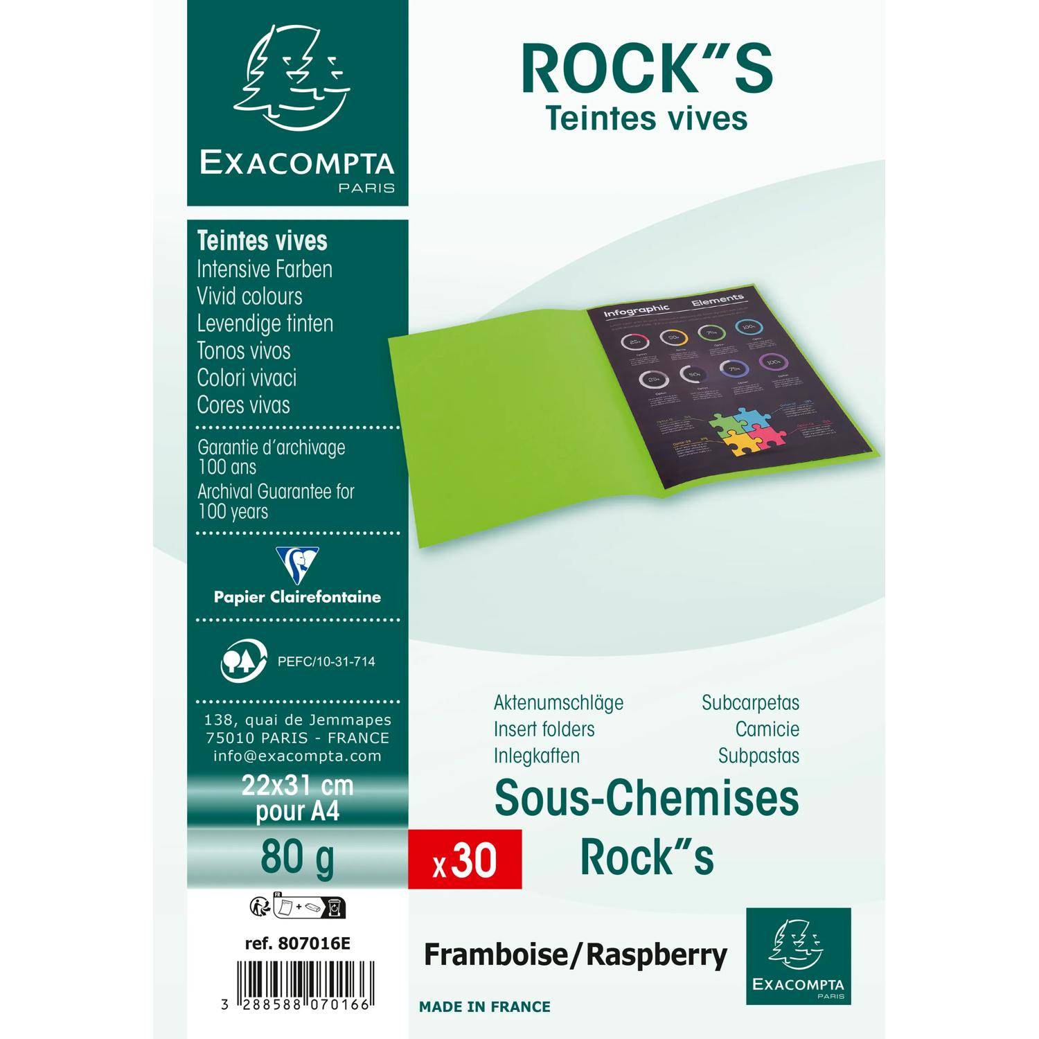 Exacompta 10x 30er Packung ROCKS 80 22x31cm - Himbeerfarben - 807016E