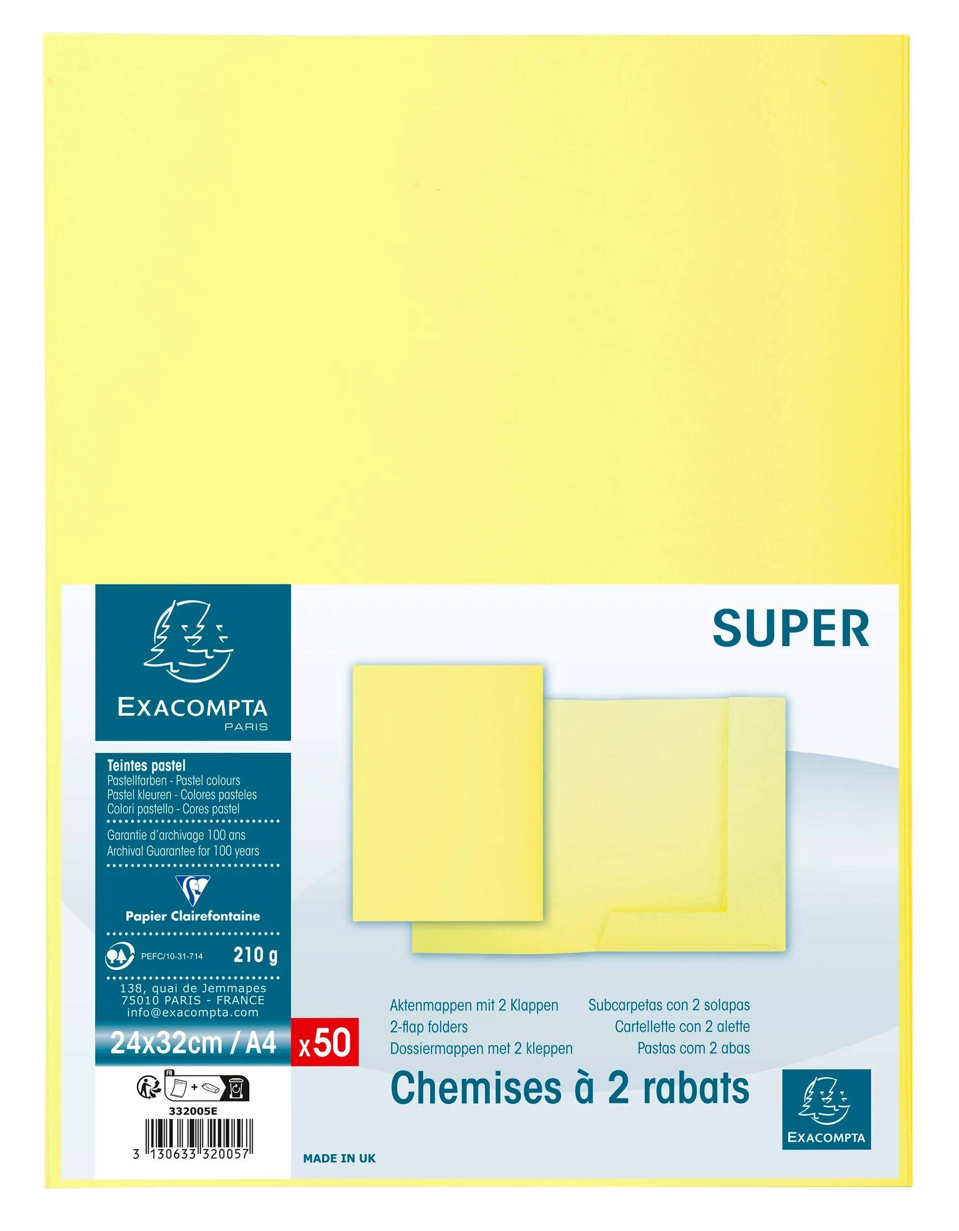 Exacompta 5x 50er Aktenmappe 2 Klappen SUPER 210 24x32cm Kanariengelb - 332005E