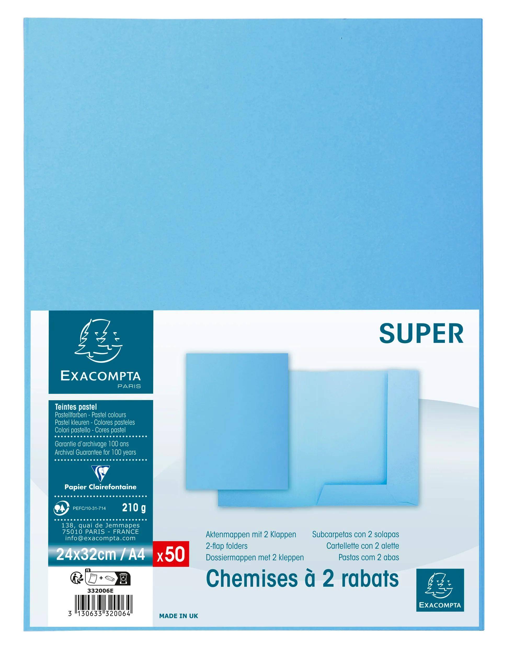 Exacompta 5x 50er Aktenmappe 2 Klappen SUPER 210 24x32cm - Hellblau - 332006E