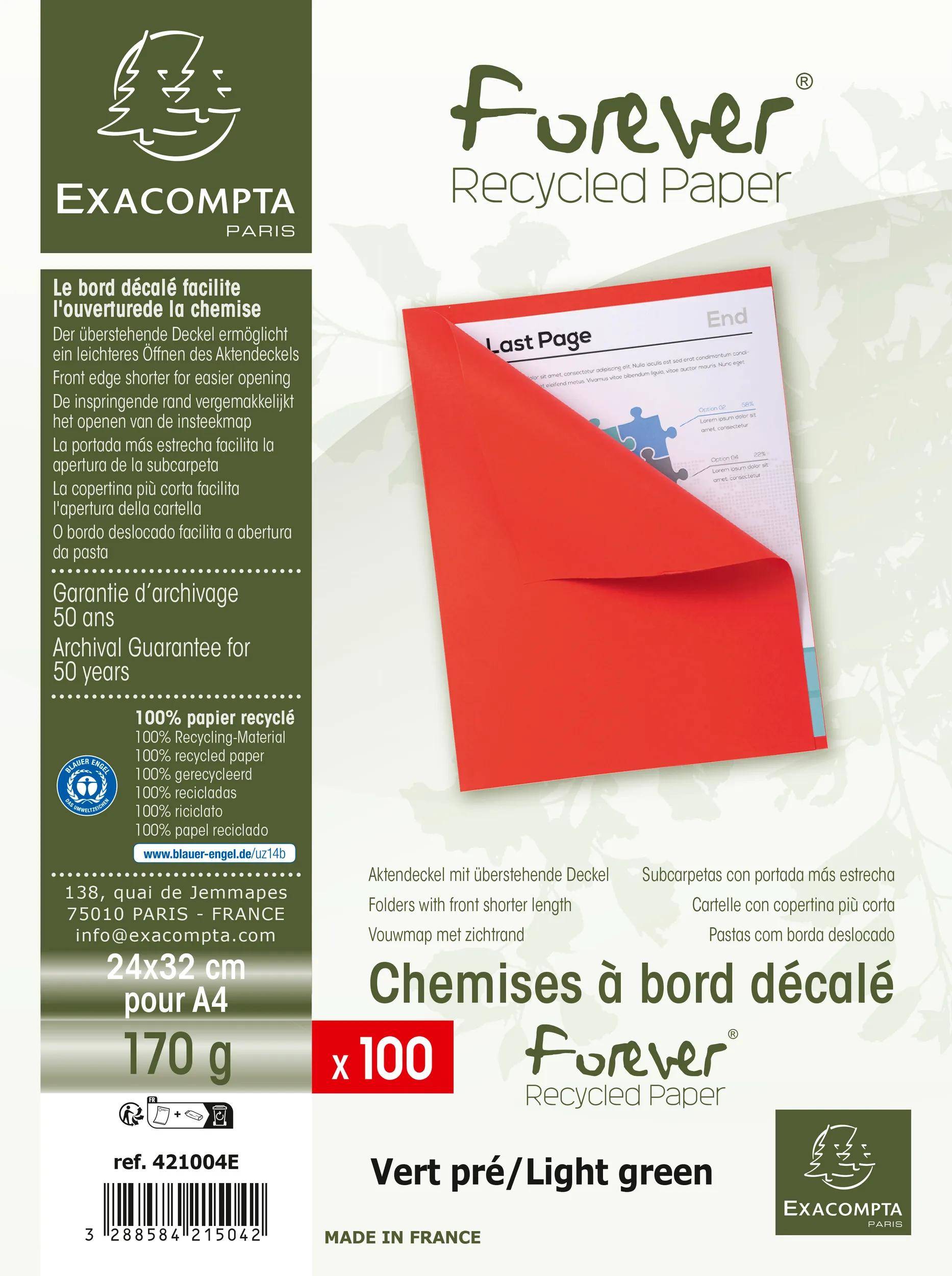 Exacompta 5x 100er Packung FOREVER® 170 mit rotem Rand - Giftgrün - 421004E