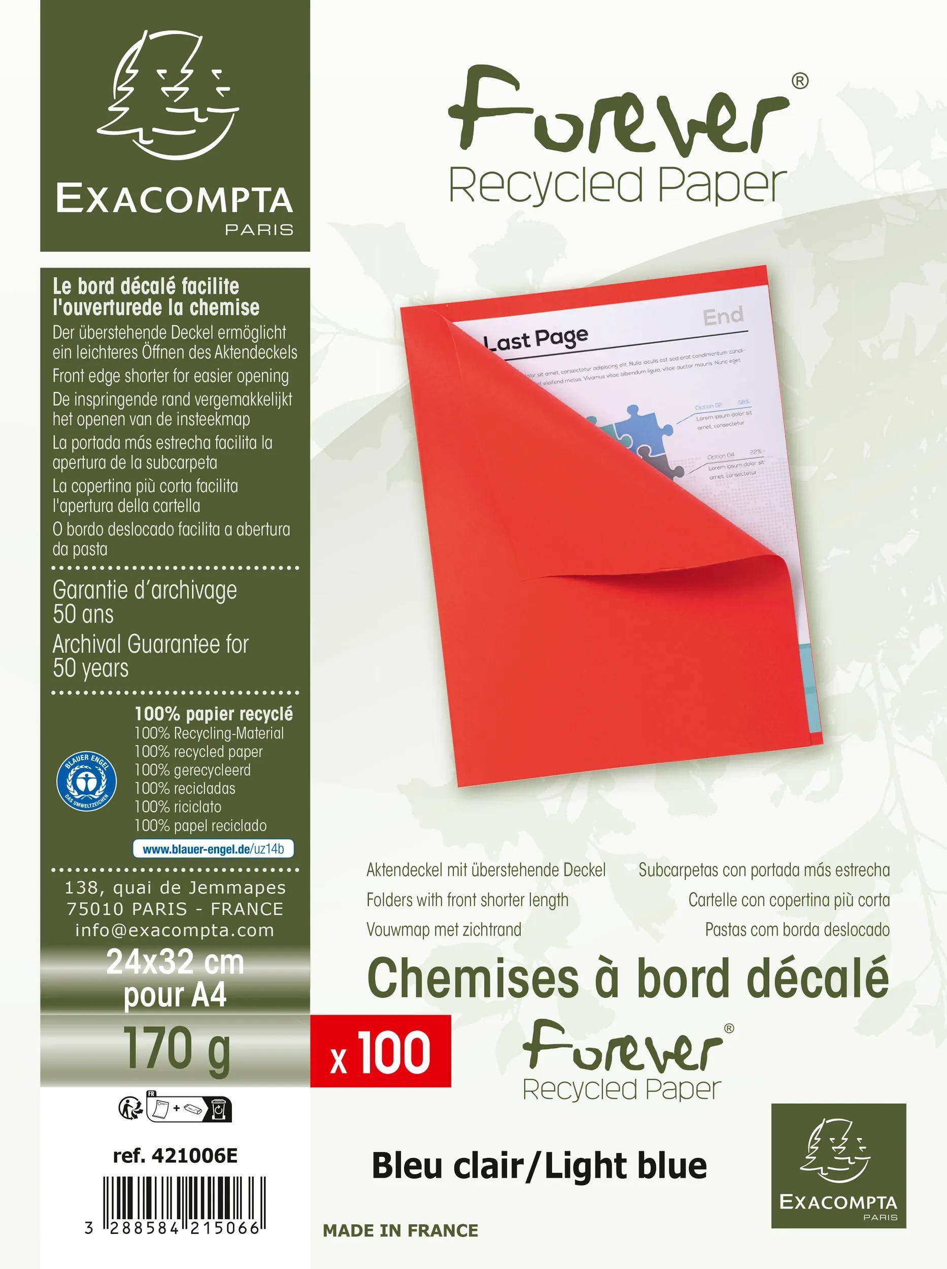 Exacompta 5x 100er Packung FOREVER® 170 mit rotem Rand - Hellblau - 421006E