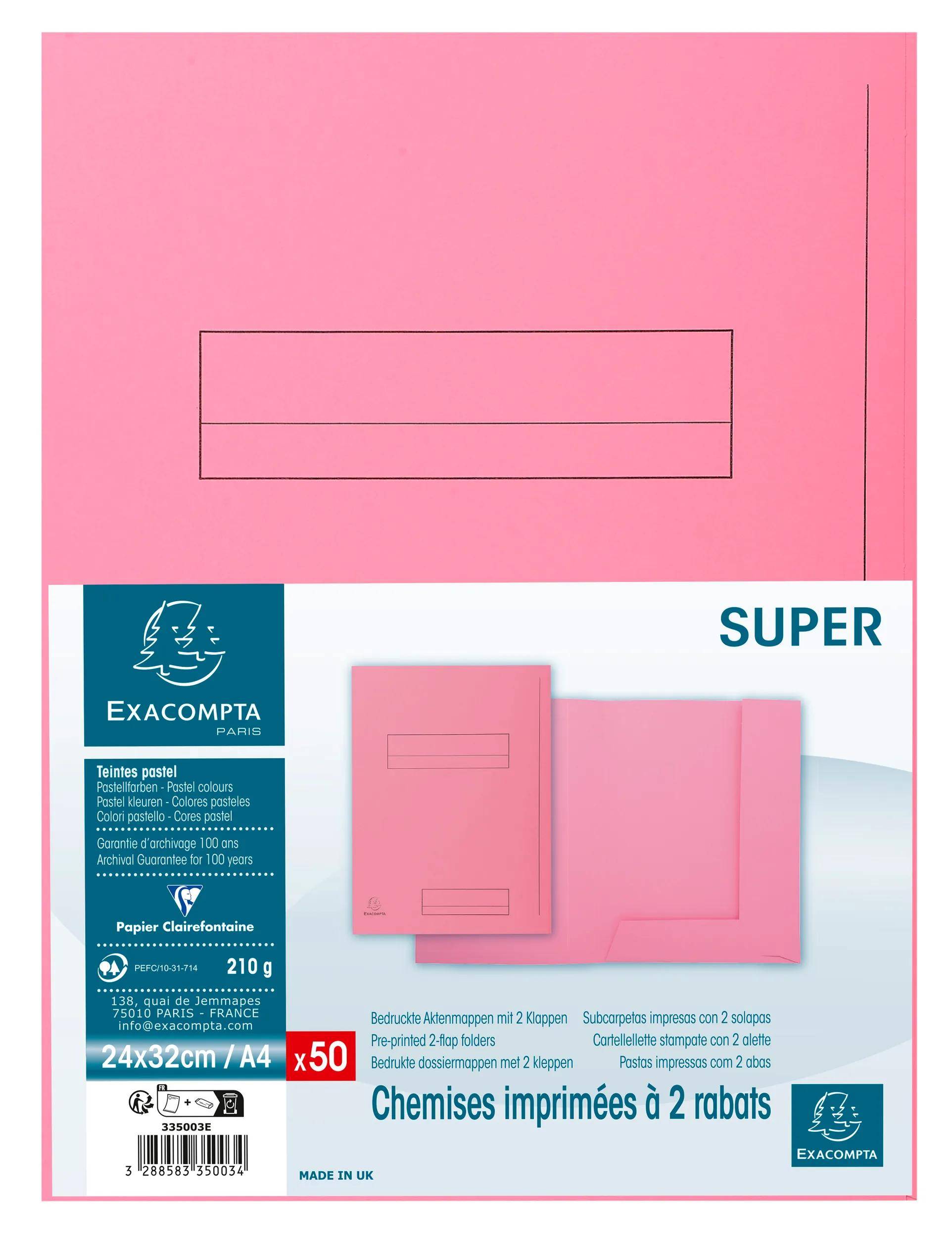 Exacompta 5x 50er Aktenmappe 2 Klappen SUPER 210 24x32cm - Rosa - 335003E