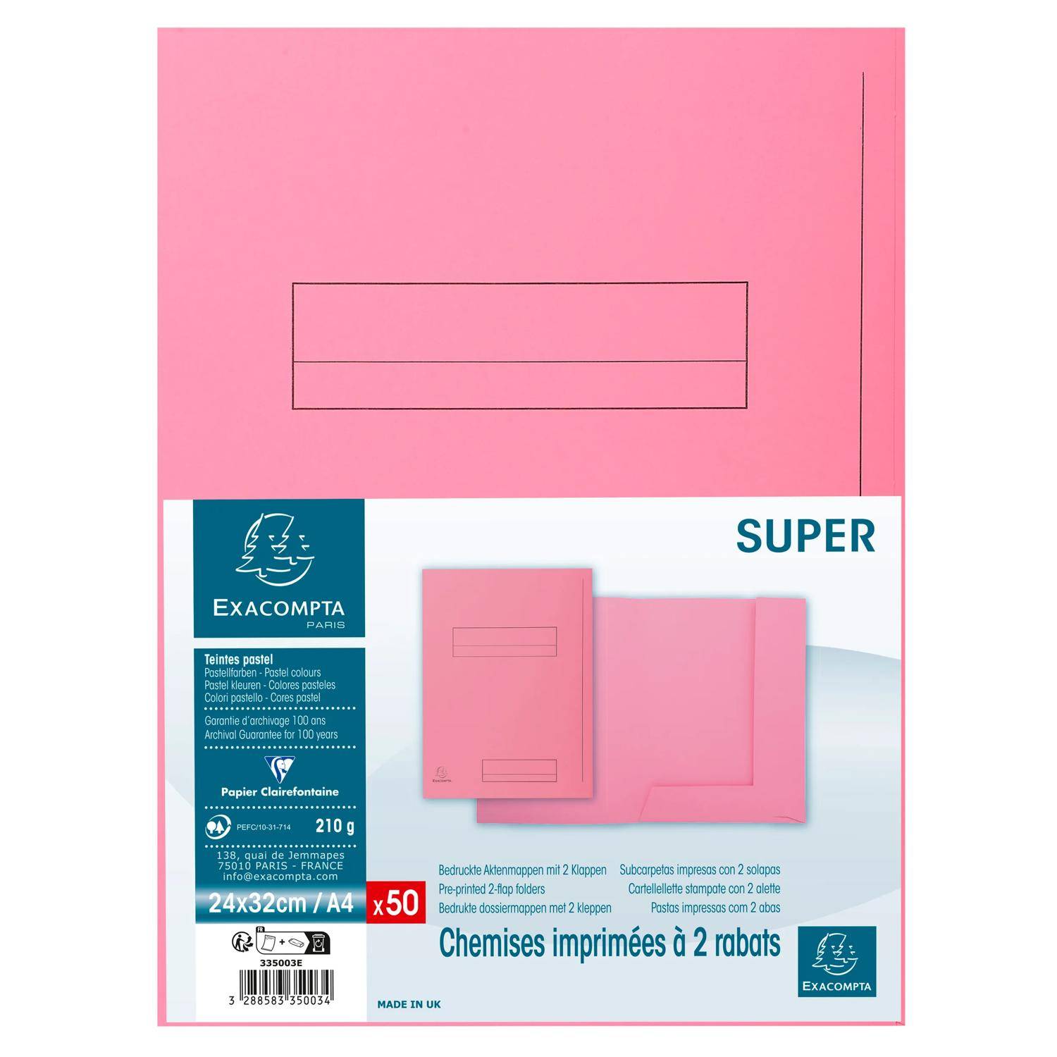 Exacompta 5x 50er Aktenmappe 2 Klappen SUPER 210 24x32cm - Rosa - 335003E
