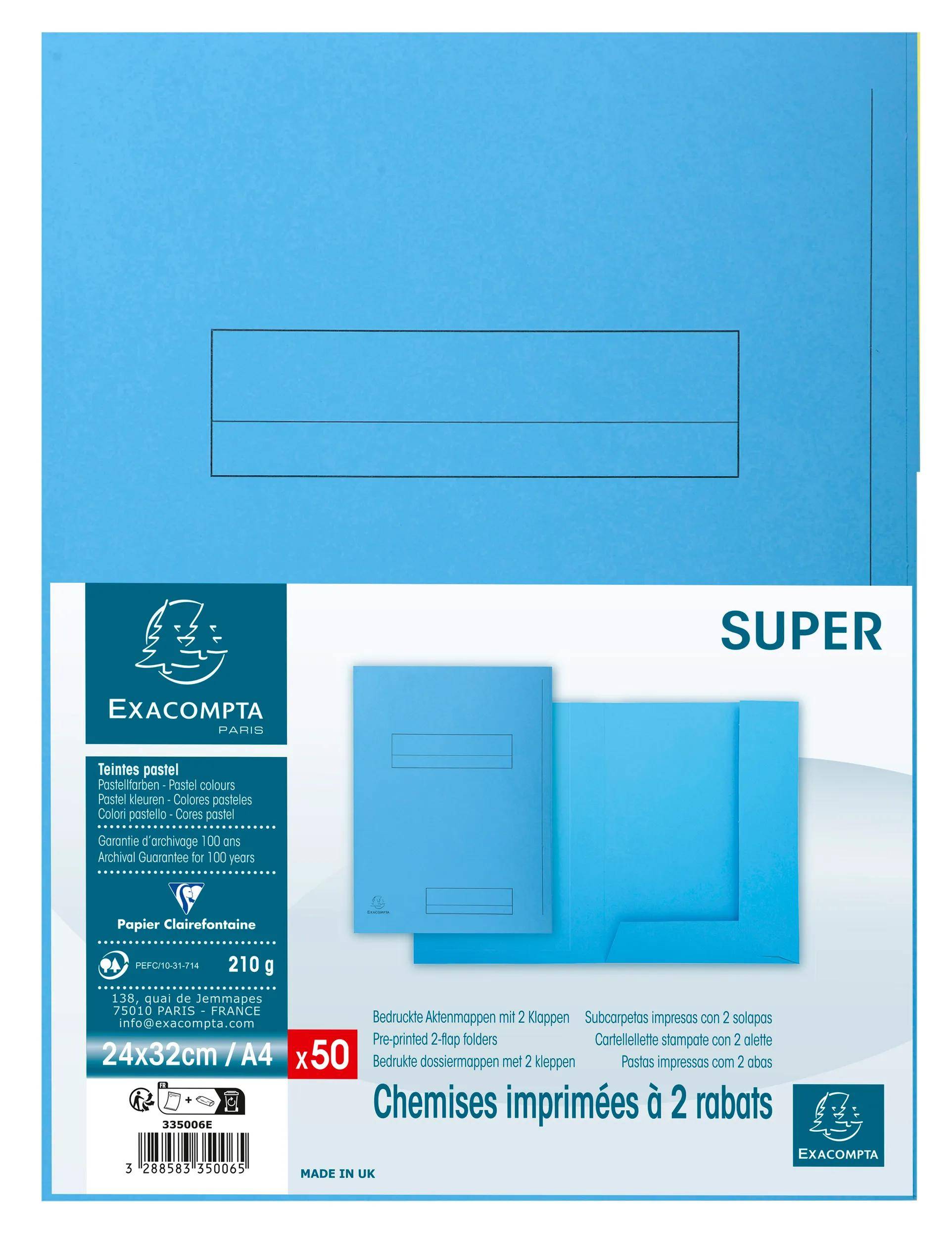 Exacompta 5x 50er Aktenmappe 2 Klappen SUPER 210 24x32cm - Hellblau - 335006E