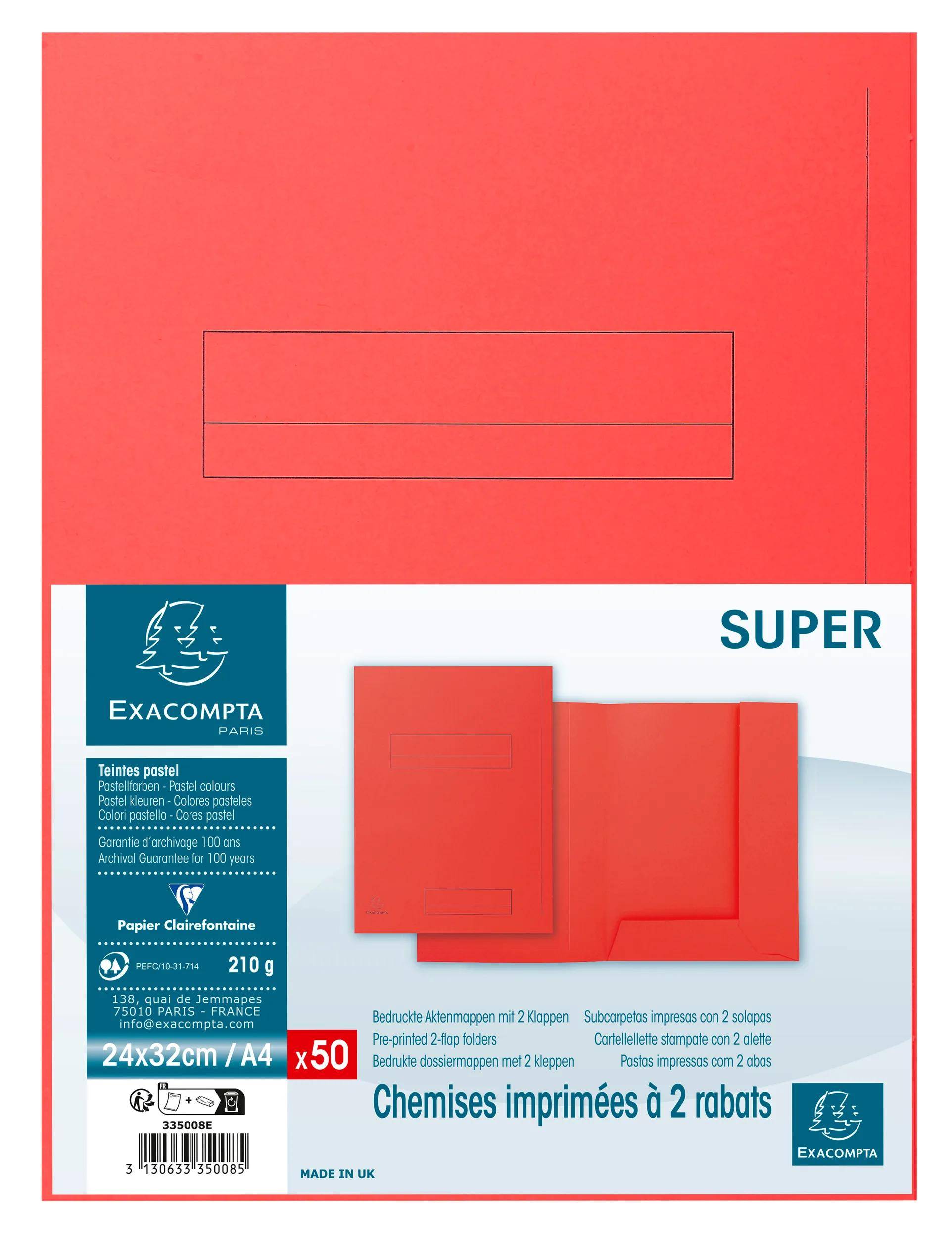 Exacompta 5x 50er Aktenmappe 2 Klappen SUPER 210 24x32cm - Rot - 335008E
