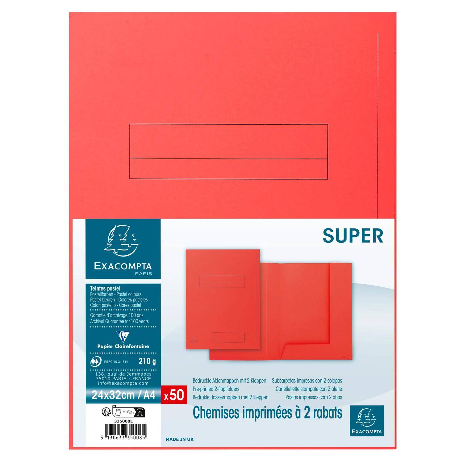 Exacompta 5x 50er Aktenmappe 2 Klappen SUPER 210 24x32cm - Rot - 335008E