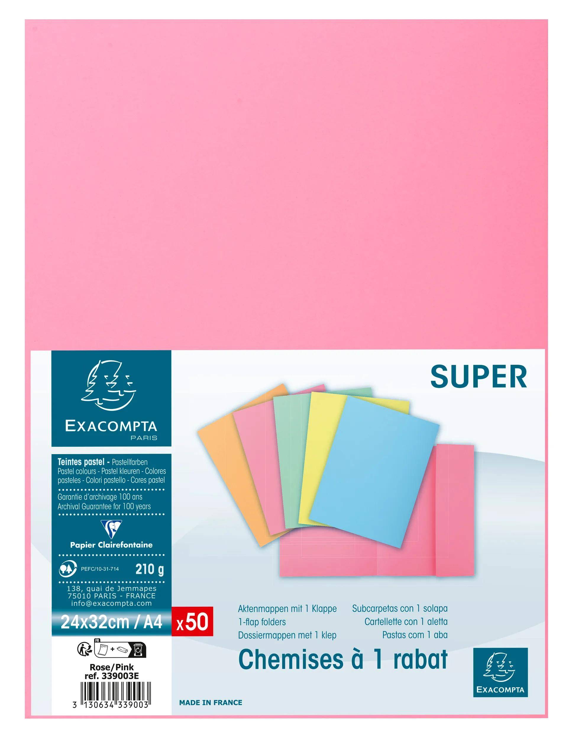 Exacompta 5x 50er Sammelmappen SUPER 210 mit eine Klappe - Rosa - 339003E
